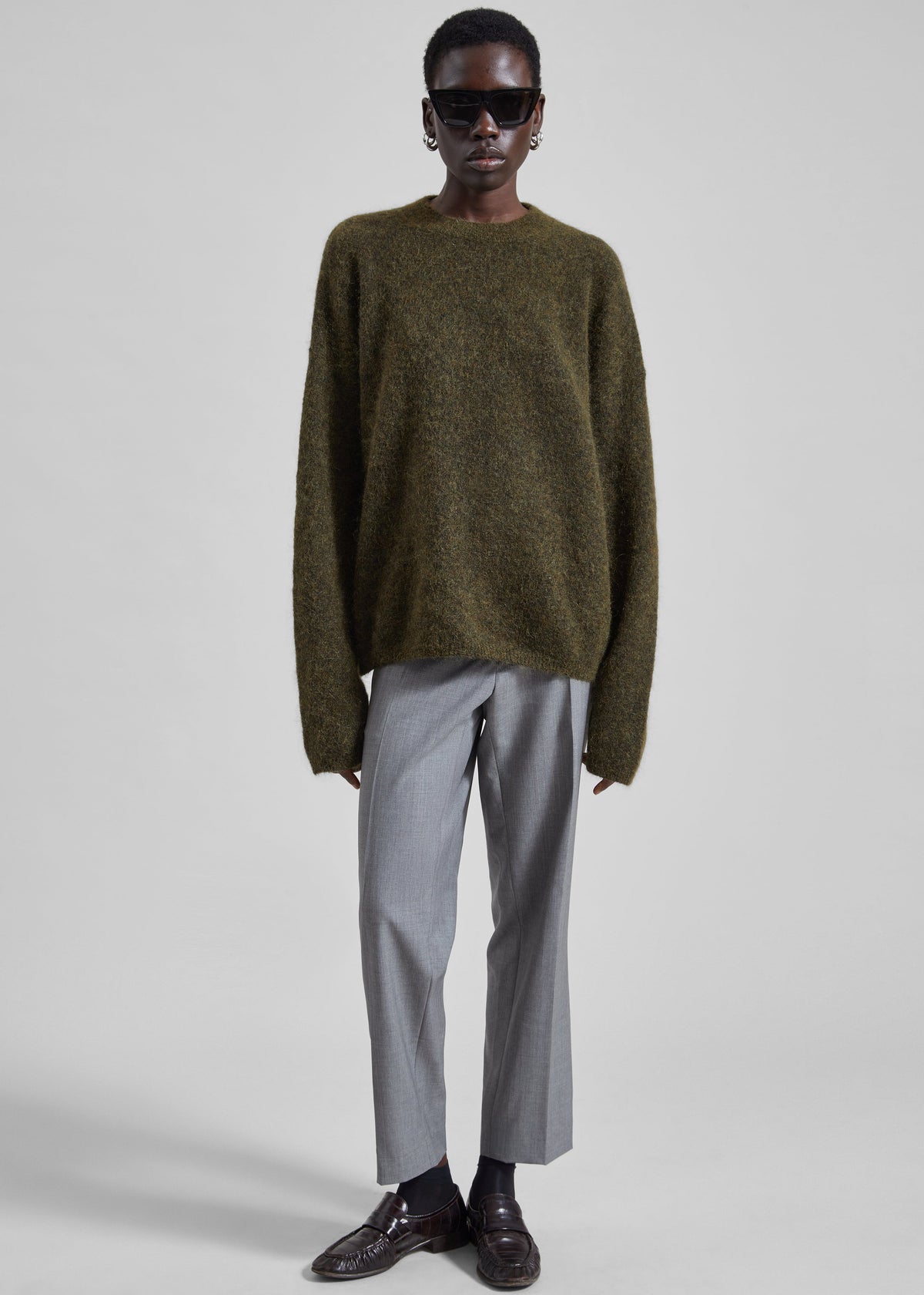 Timea Mohair Fuzzy Sweater - Dark Olive – view 1 of 14