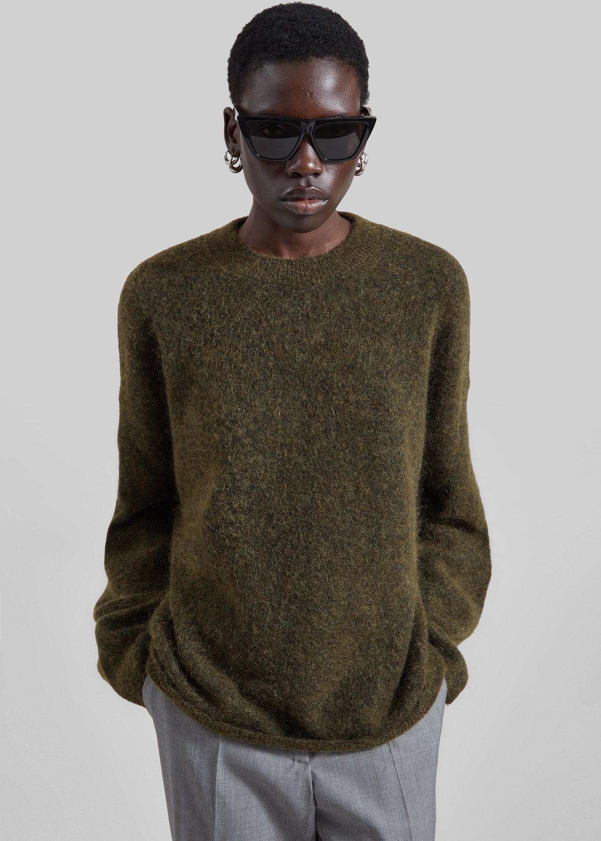 Timea Mohair Fuzzy Sweater - Dark Olive – view 4 of 14