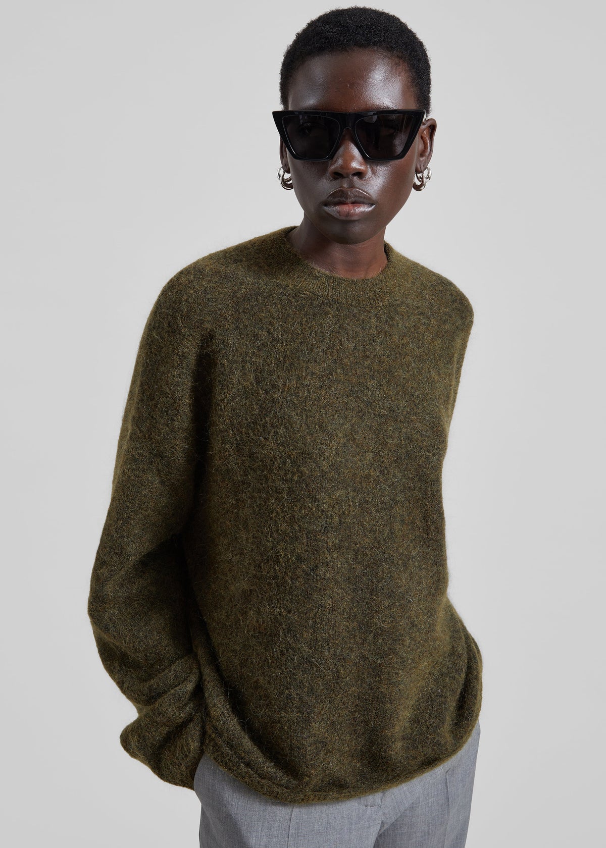 Timea Mohair Fuzzy Sweater - Dark Olive – view 2 of 14