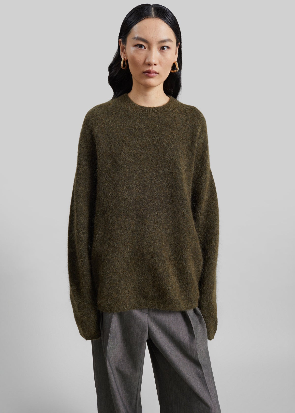 Timea Mohair Fuzzy Sweater - Dark Olive – view 8 of 14