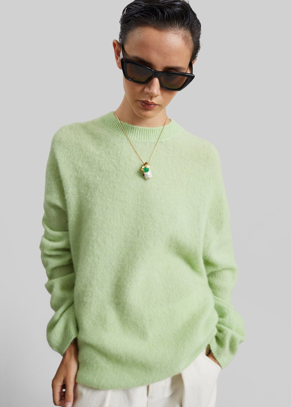 Timea Mohair Fuzzy Sweater - Lime – view 1 of 6
