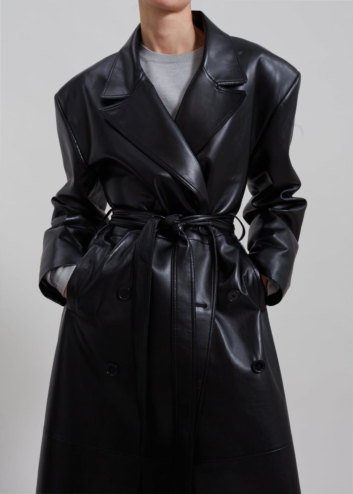 Tina Faux Leather Trench Coat - Black – view 4 of 6