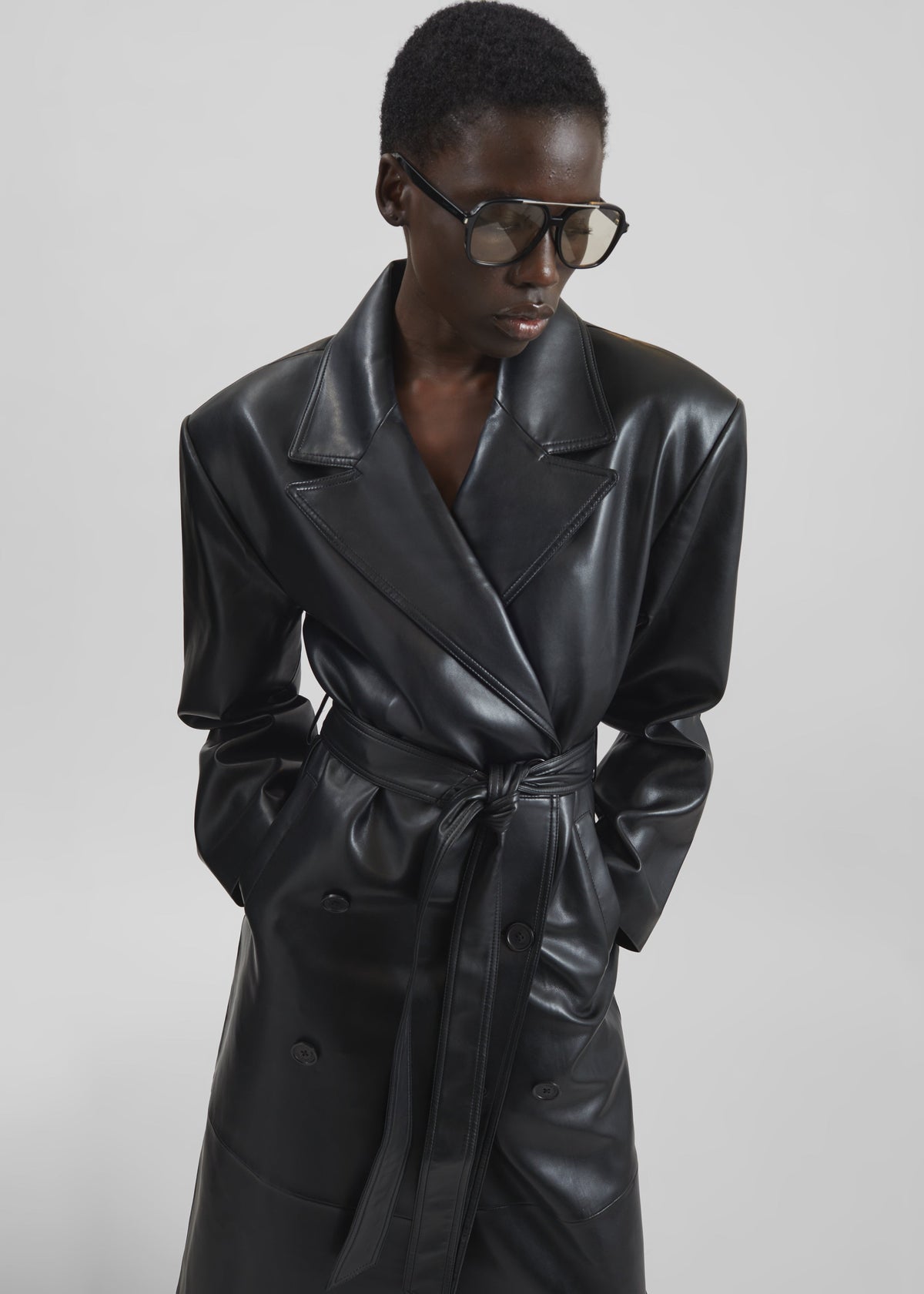 Tina Faux Leather Trench Coat - Black – view 2 of 6