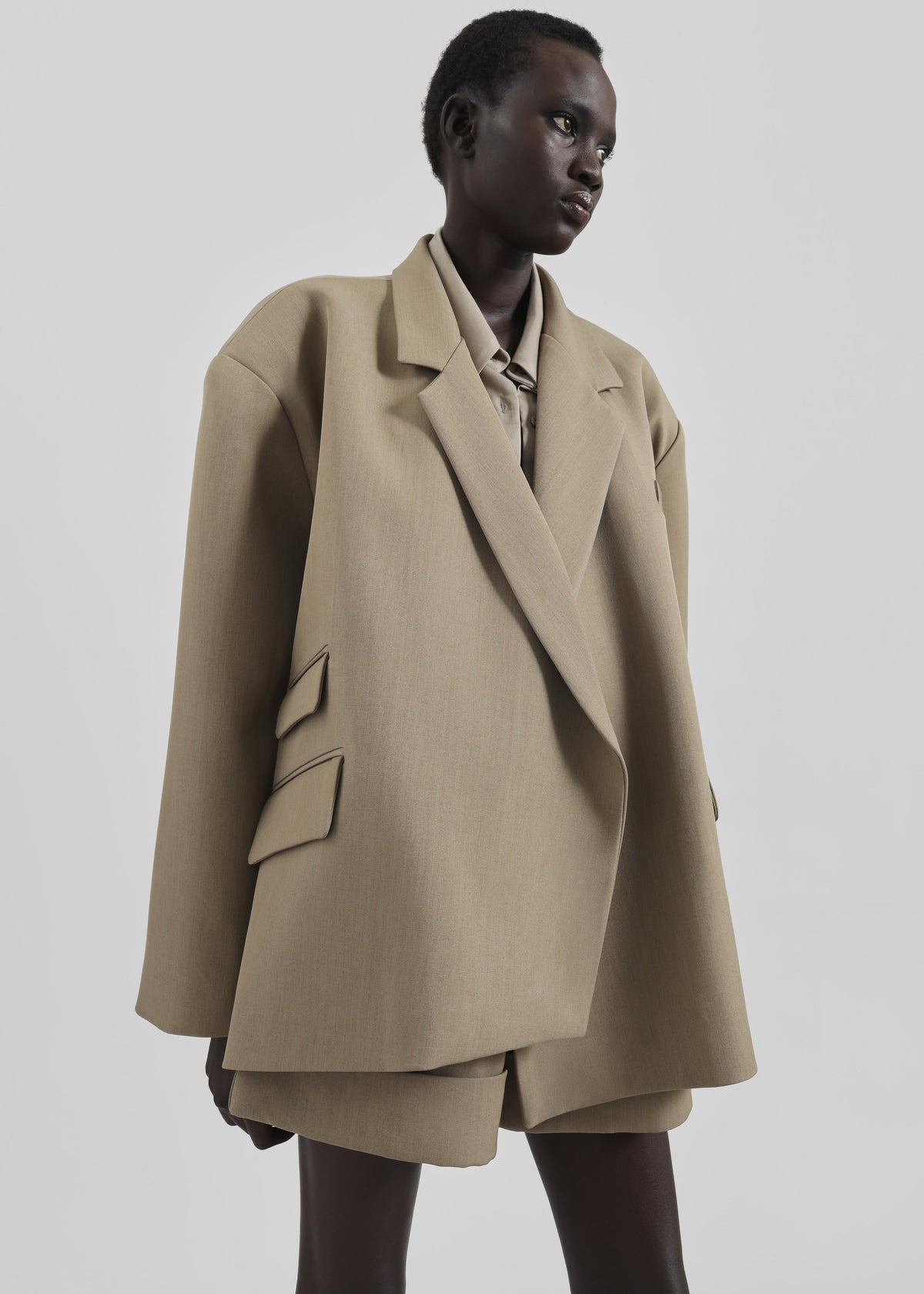 Tolmer Boxy Wrap Blazer - Taupe Melange – view 2 of 12