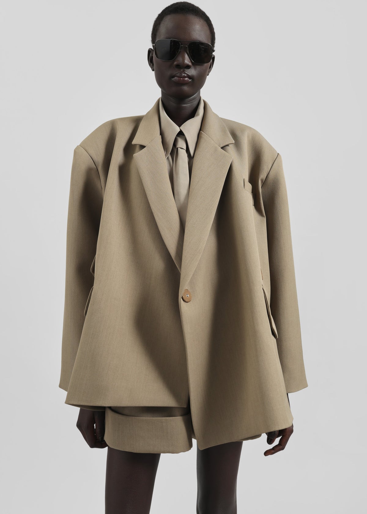 Tolmer Boxy Wrap Blazer - Taupe Melange – view 4 of 12