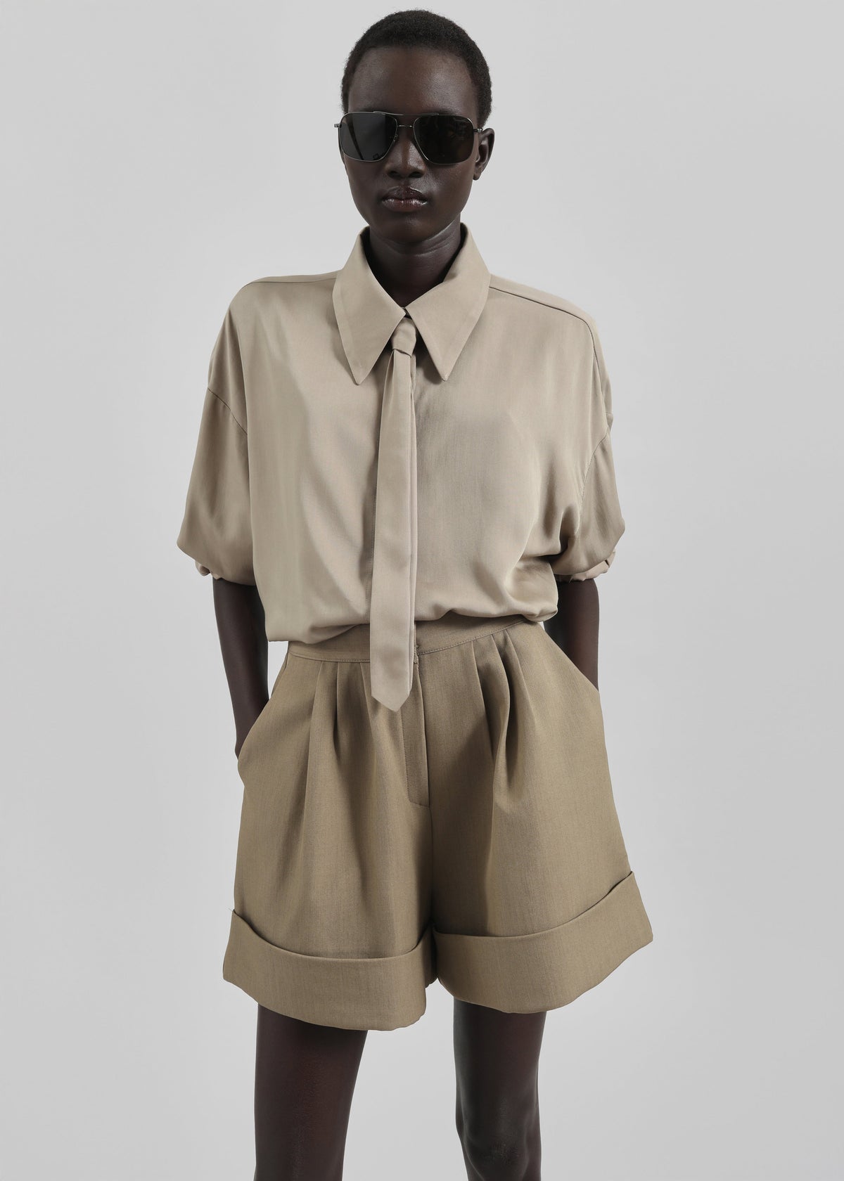 Tolmer Cuffed Shorts - Taupe Melange – view 1 of 10