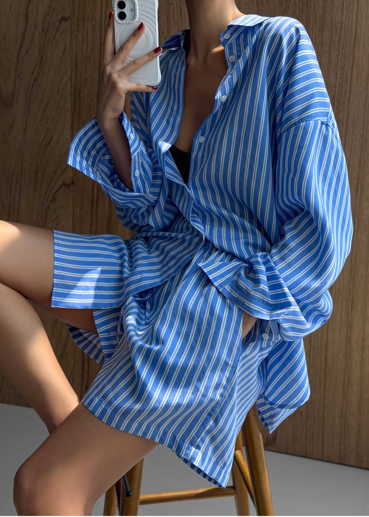 Toscane Oversized Shirt - Blue/White Stripe – view 1 of 11