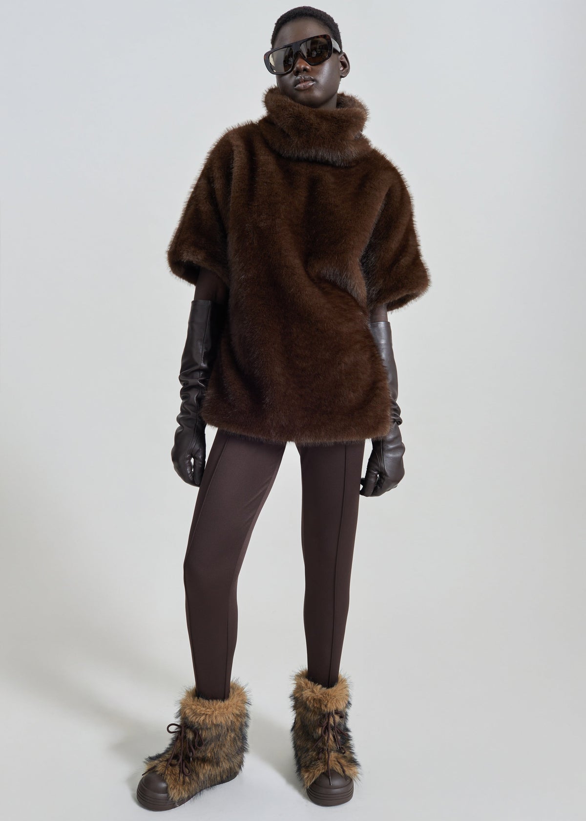 Trento Faux Fur Mock Neck Top - Dark Brown – view 4 of 6