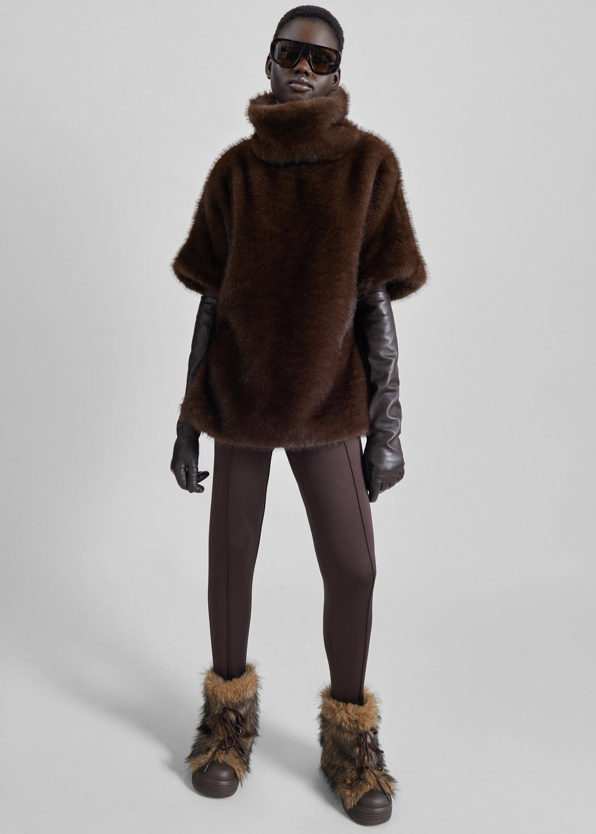 Trento Faux Fur Mock Neck Top - Dark Brown – view 1 of 6