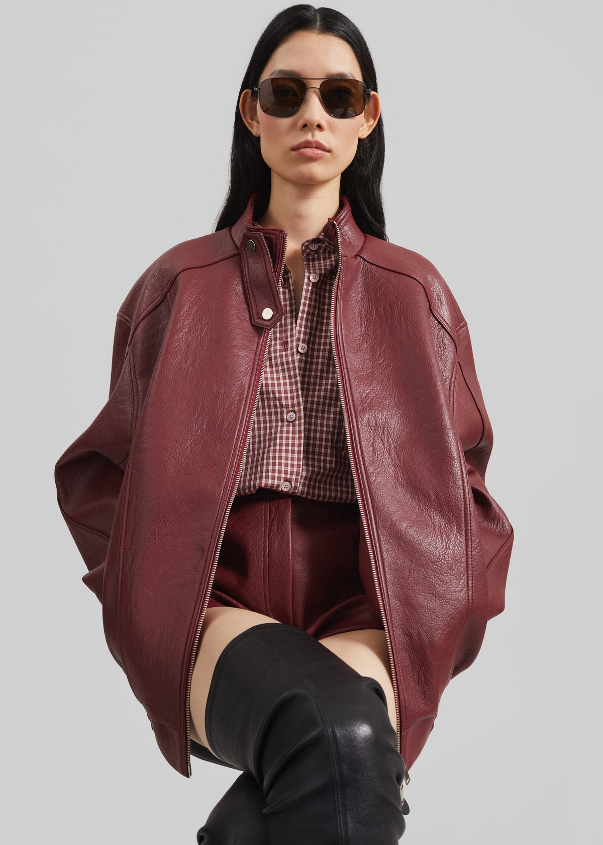 Troye Faux Leather Bomber Jacket - Burgundy – view 1 of 8