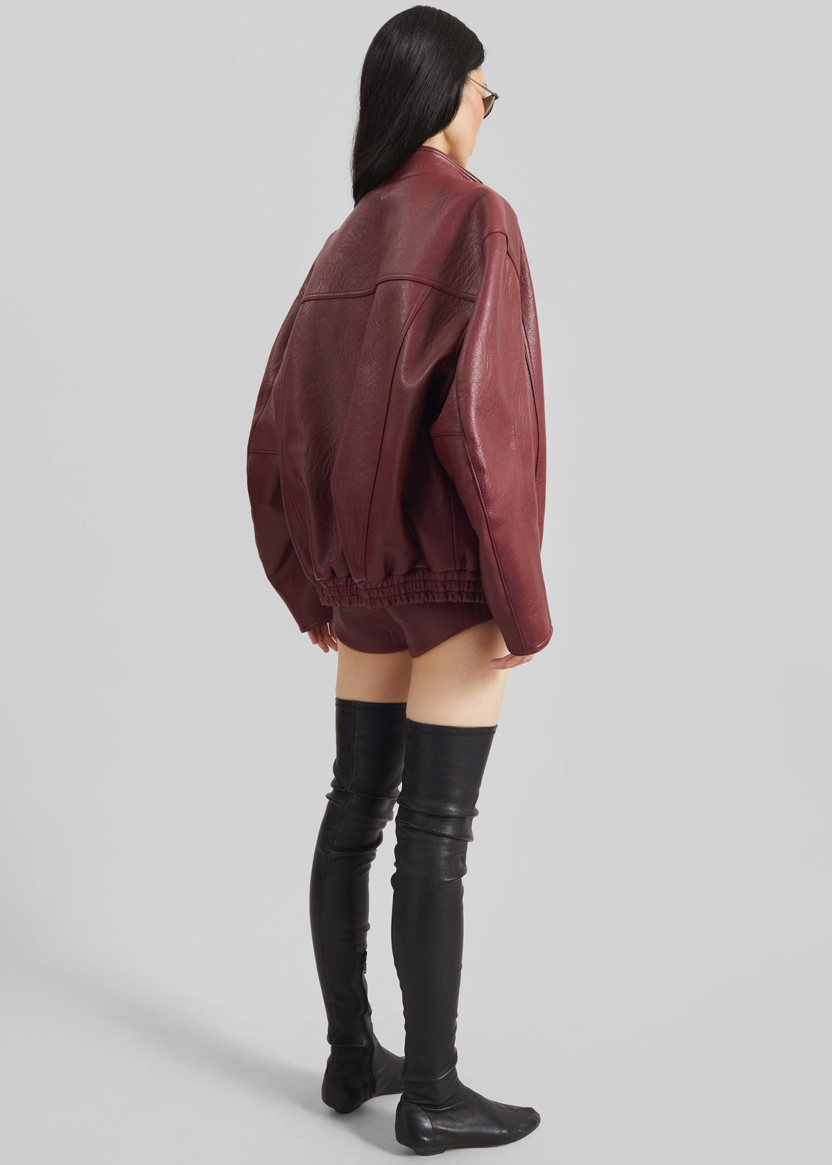 Troye Faux Leather Bomber Jacket - Burgundy – view 7 of 8
