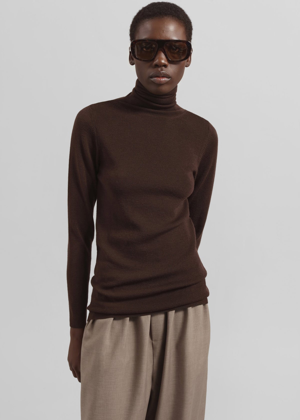 Utica Thin Turtleneck Sweater - Brown – view 1 of 5