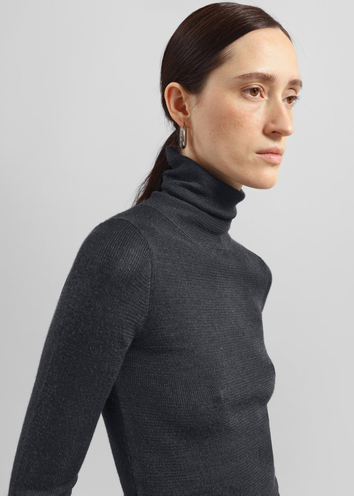 Utica Thin Turtleneck Sweater - Dark Grey Melange – view 2 of 6