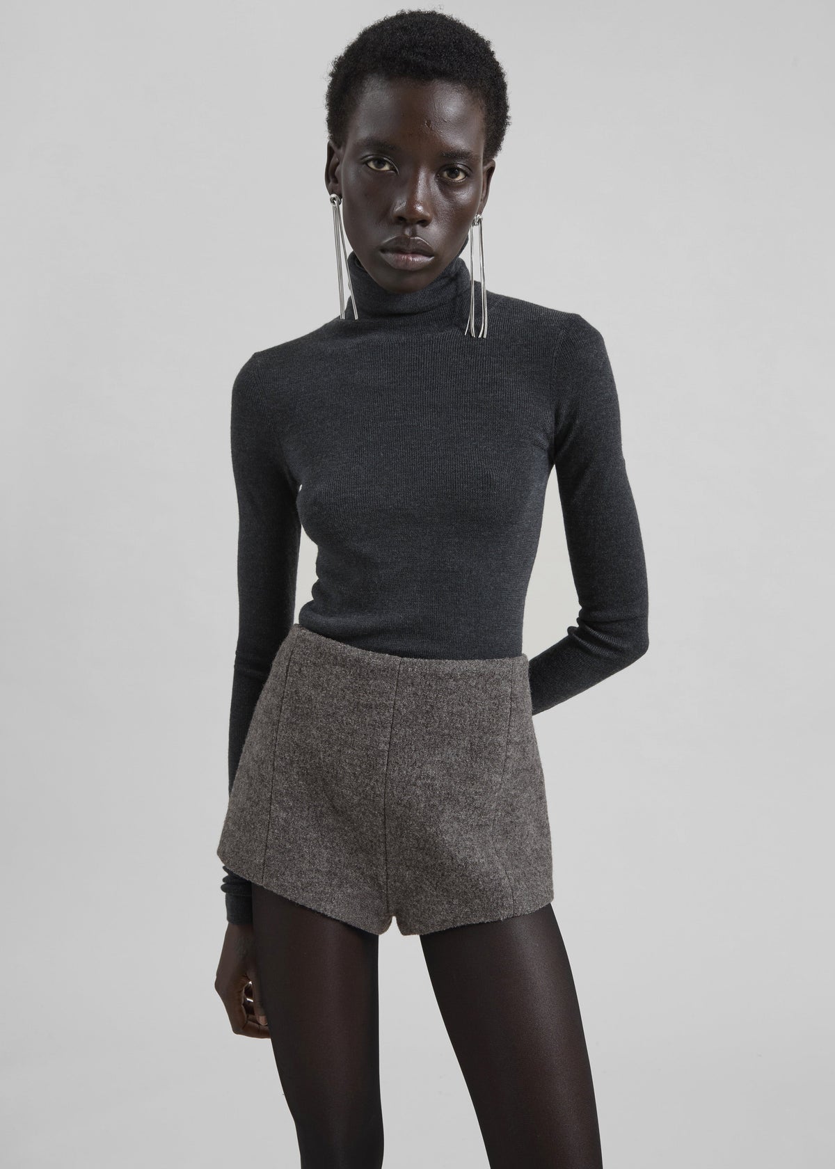 Utica Thin Turtleneck Sweater - Dark Grey Melange – view 1 of 6