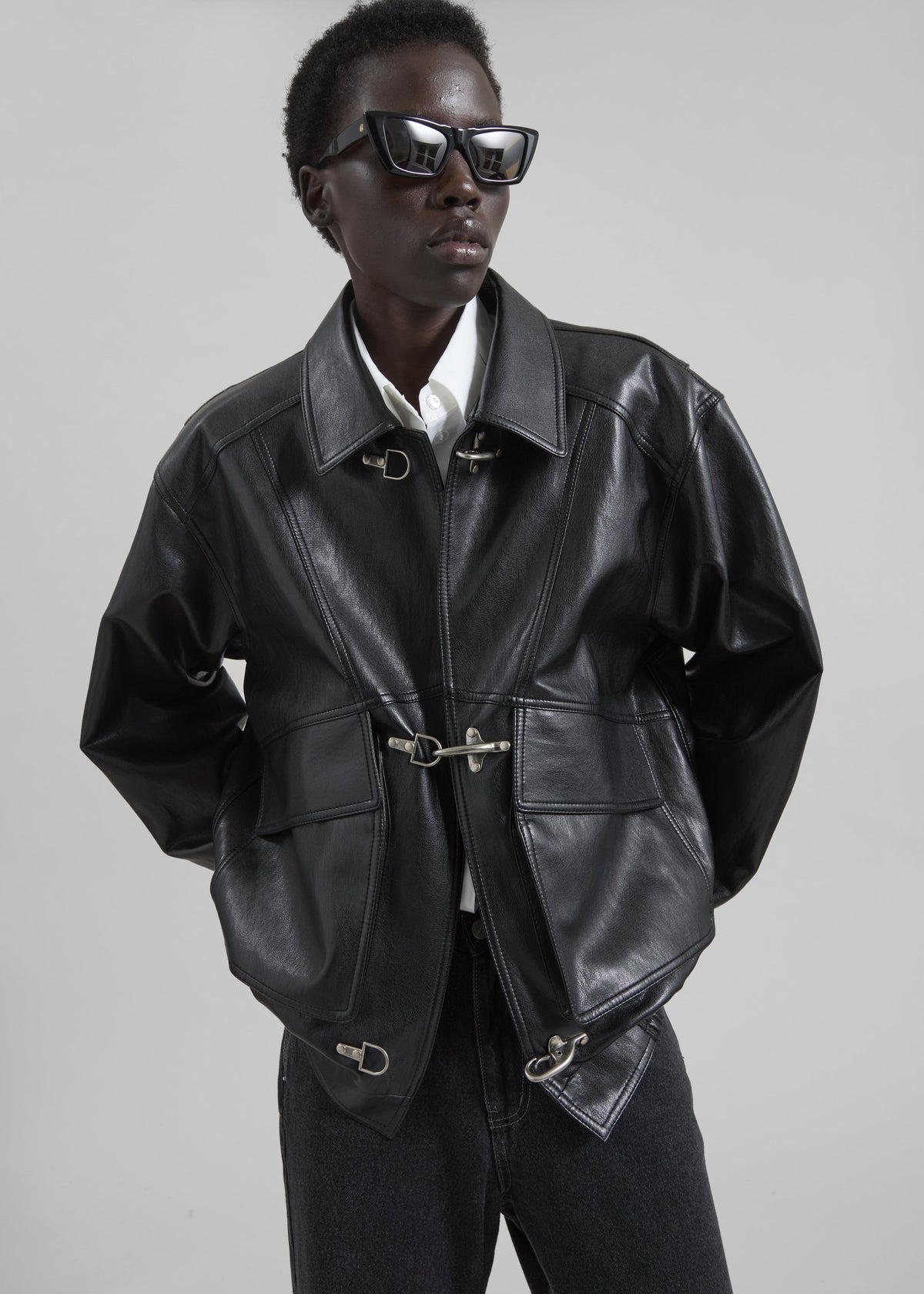 Utrecht Faux Leather Buckle Jacket - Black – view 1 of 10