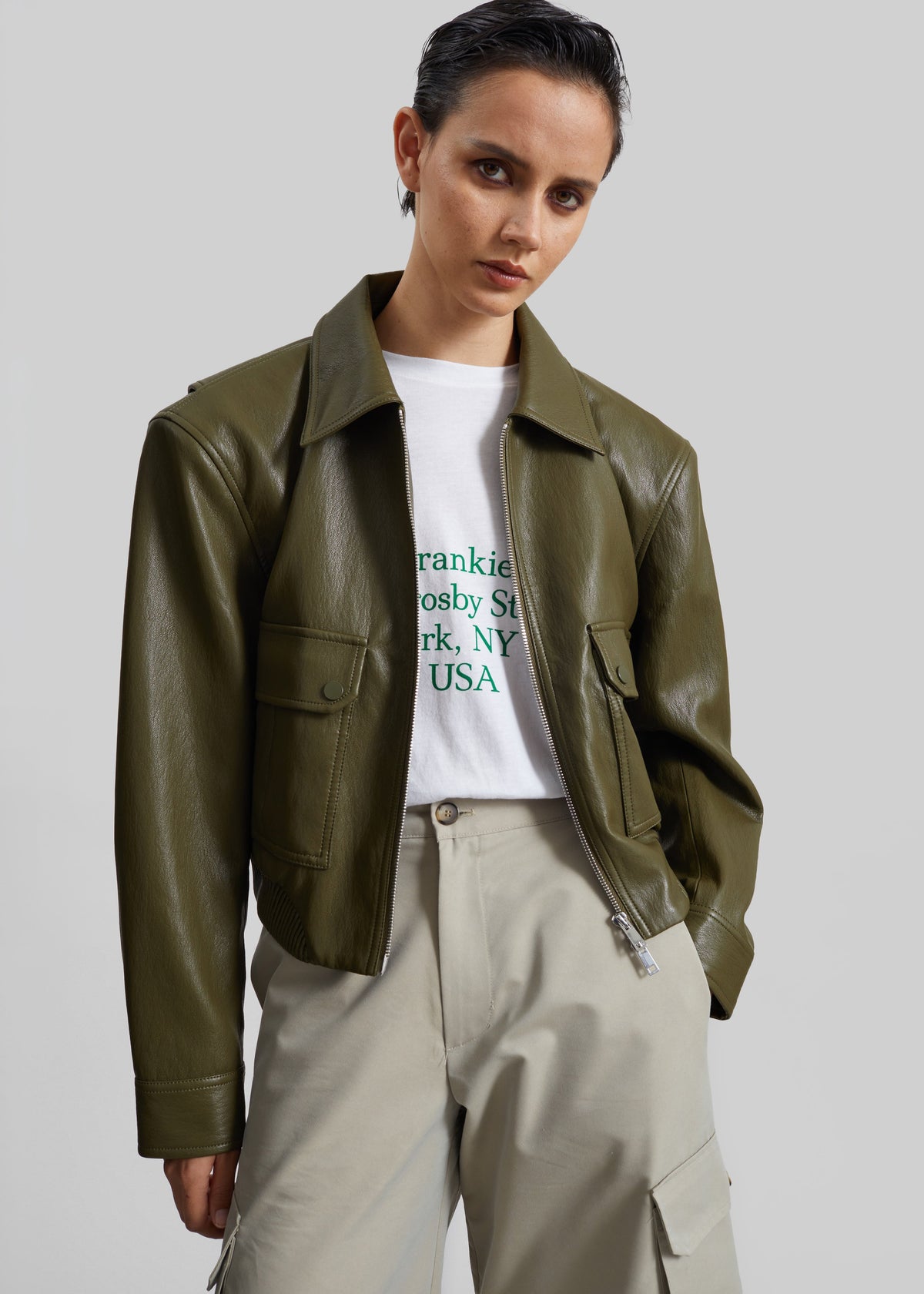 Val Faux Leather Padded Jacket - Army Green – view 5 of 7