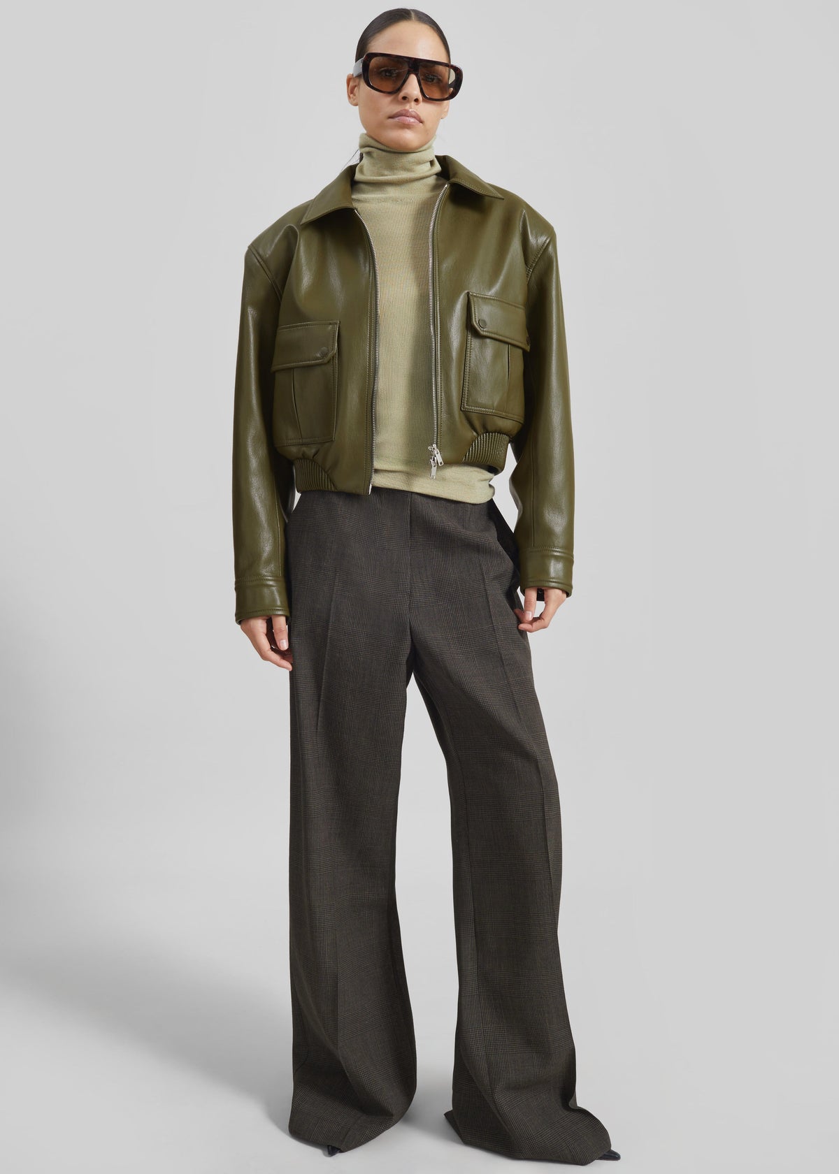 Val Faux Leather Padded Jacket - Army Green – view 4 of 7