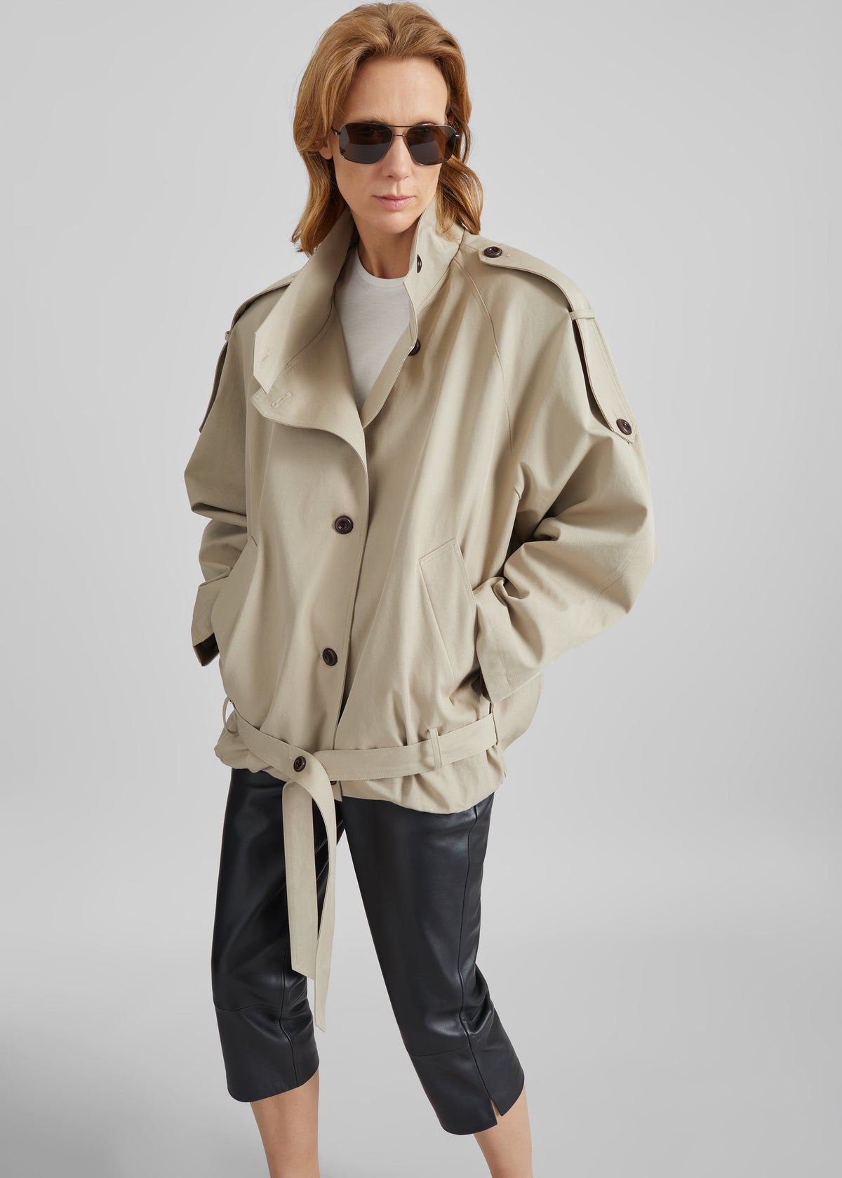 Vallby Belted Short Trench - Beige – view 1 of 7
