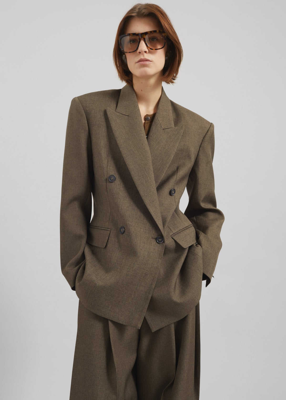 Vallsta Double-Breasted Blazer - Brown Melange – view 1 of 1