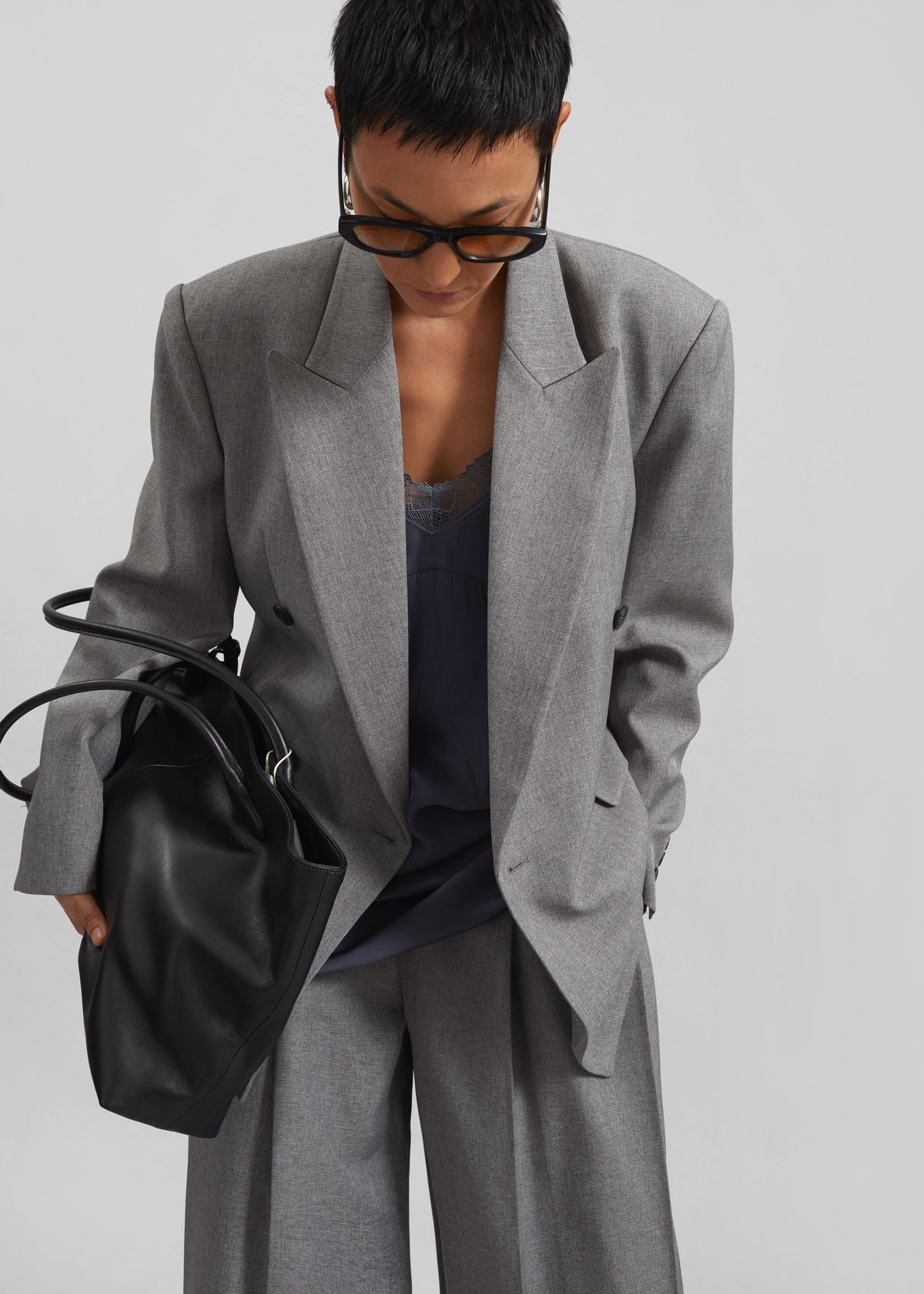 Vallsta Double-Breasted Blazer - Grey Melange – view 8 of 10