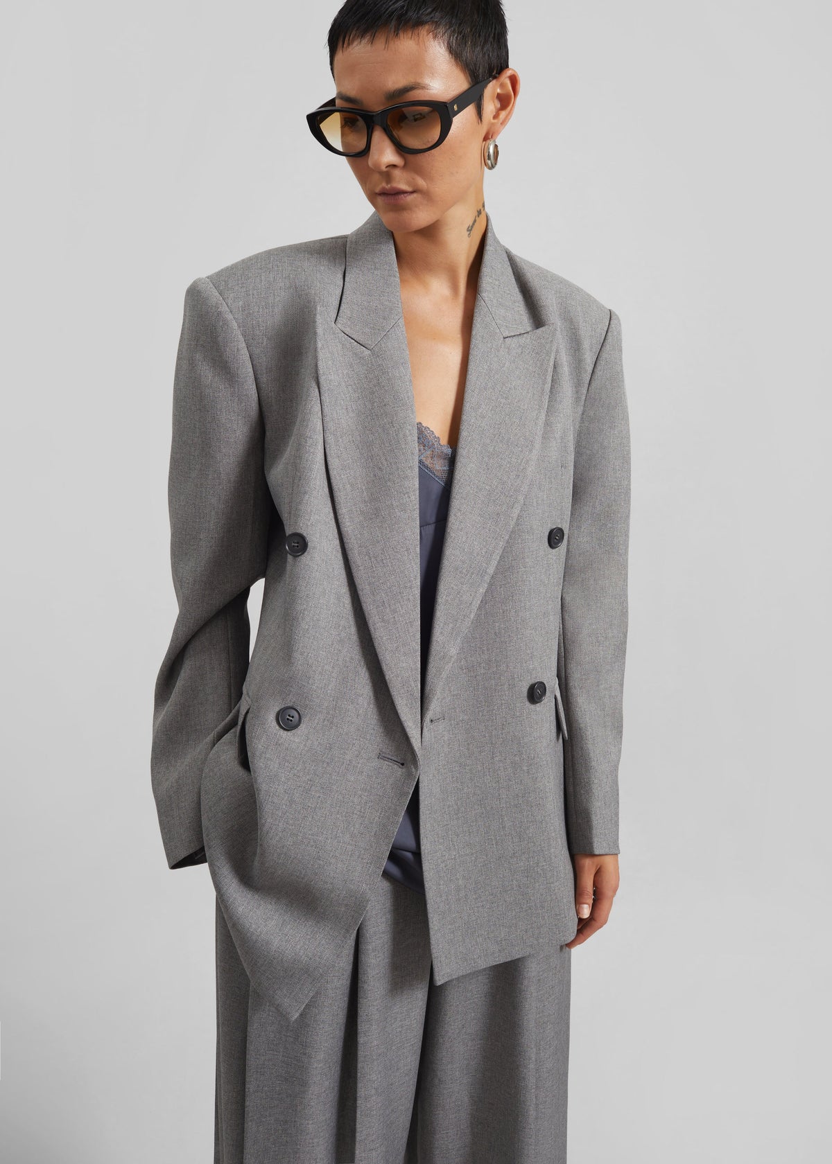 Vallsta Double-Breasted Blazer - Grey Melange – view 2 of 10
