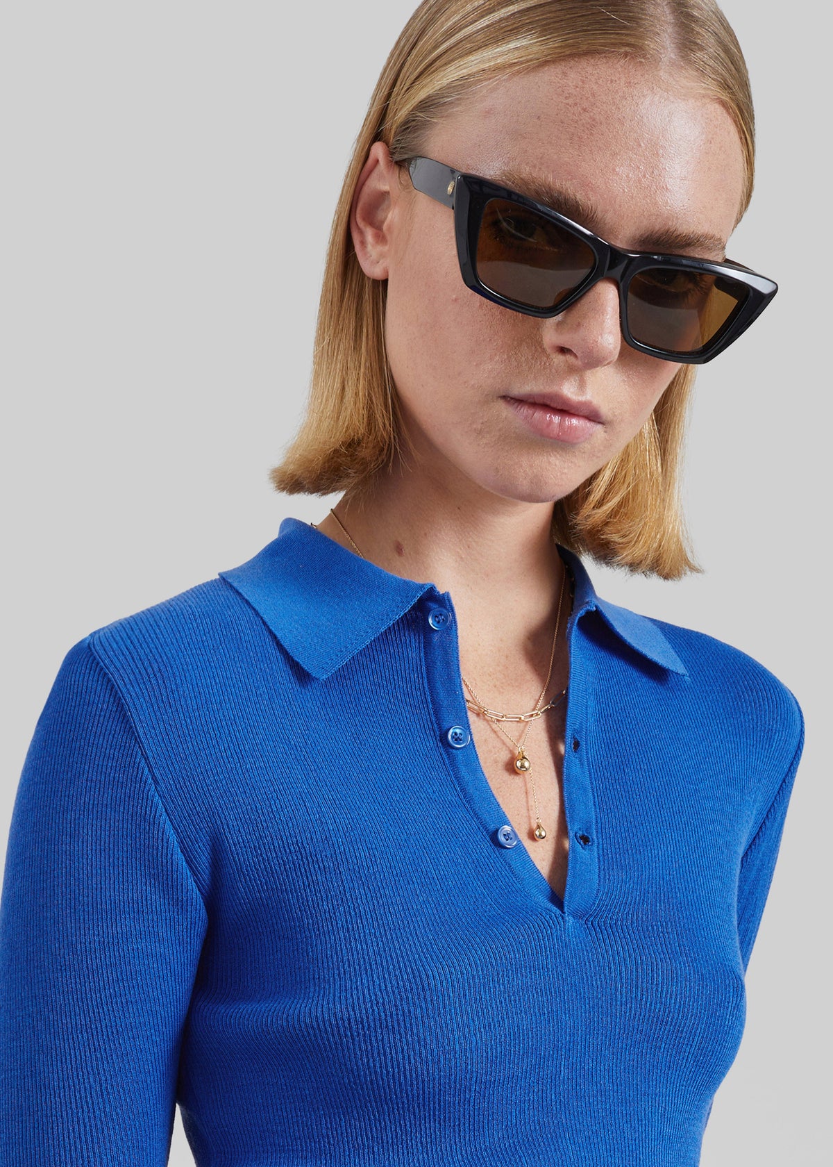 Vally Ribbed Knit Polo Top - Cobalt – view 2 of 7