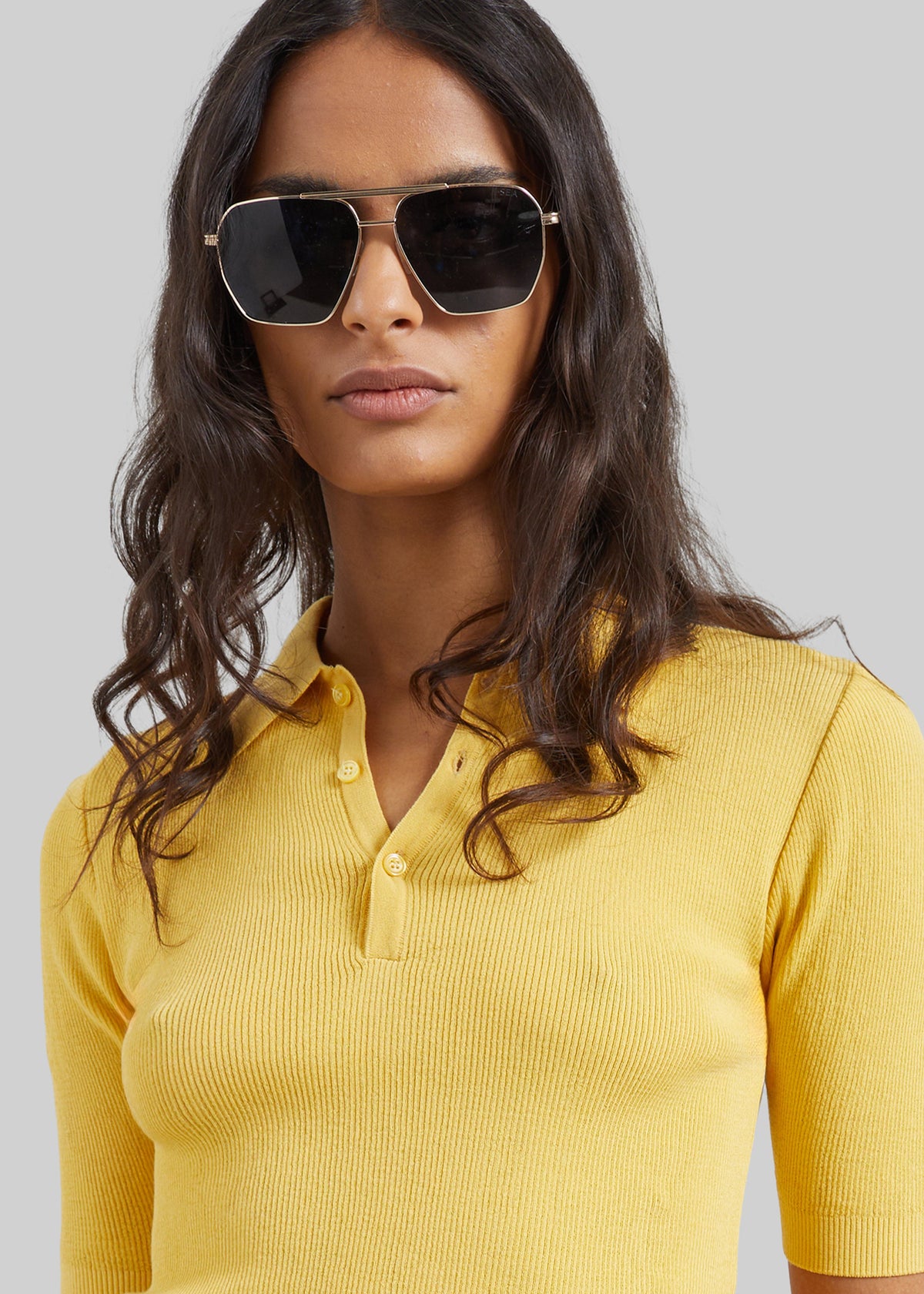 Vally Ribbed Knit Polo Top - Yellow – view 4 of 7