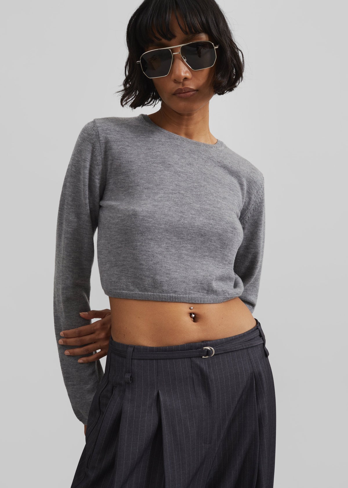 Veer Zip Cropped Sweater - Grey – view 3 of 7