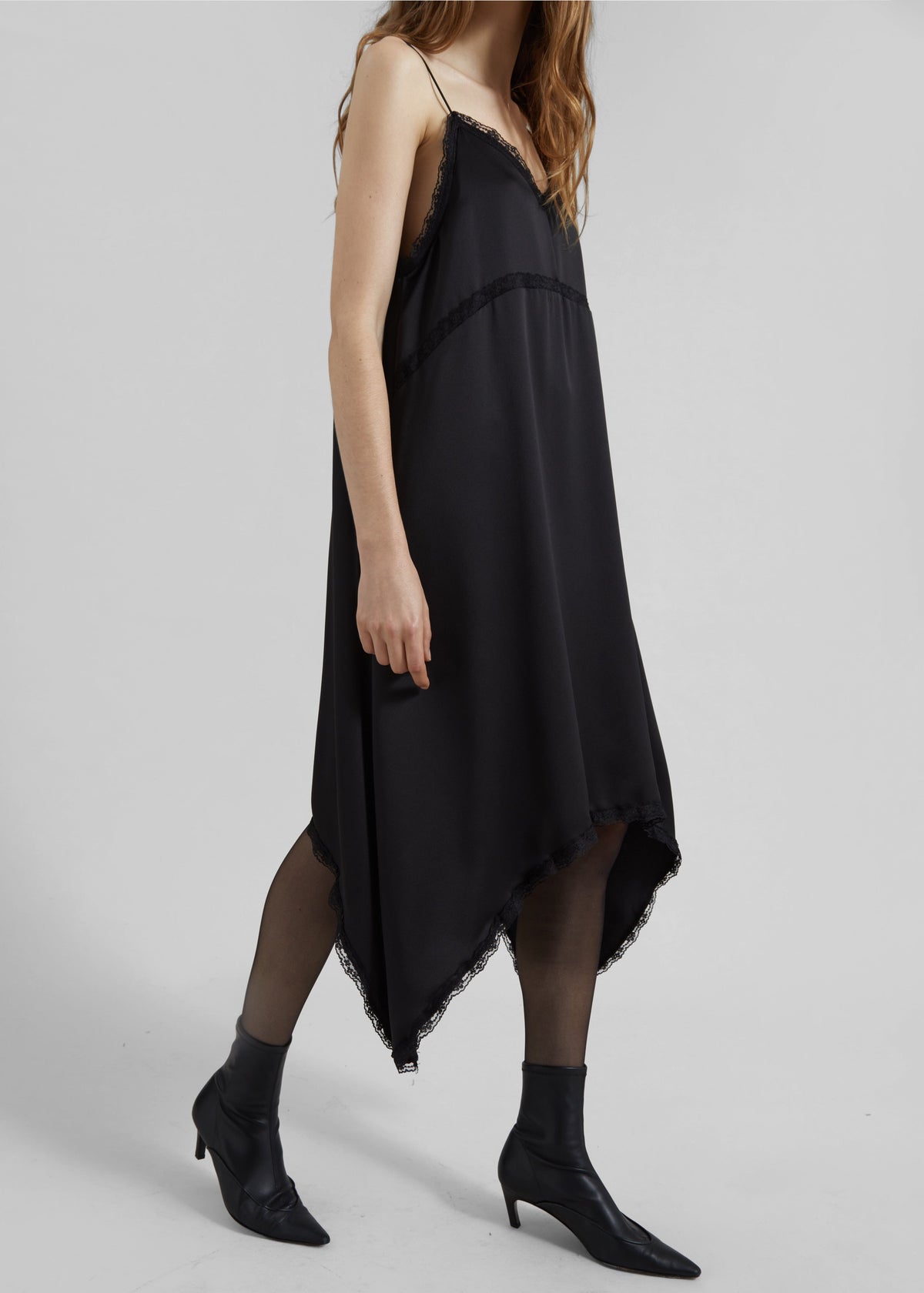 Velanne Satin Lace Trim Dress - Black – view 2 of 6