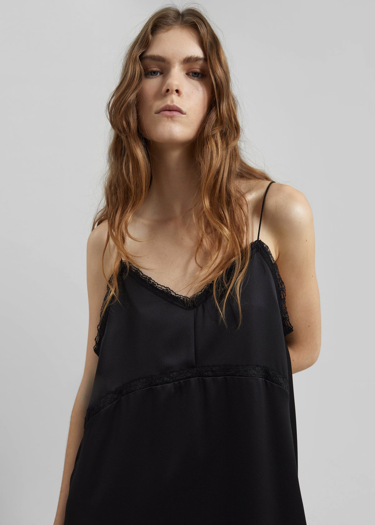 Velanne Satin Lace Trim Dress - Black – view 4 of 6