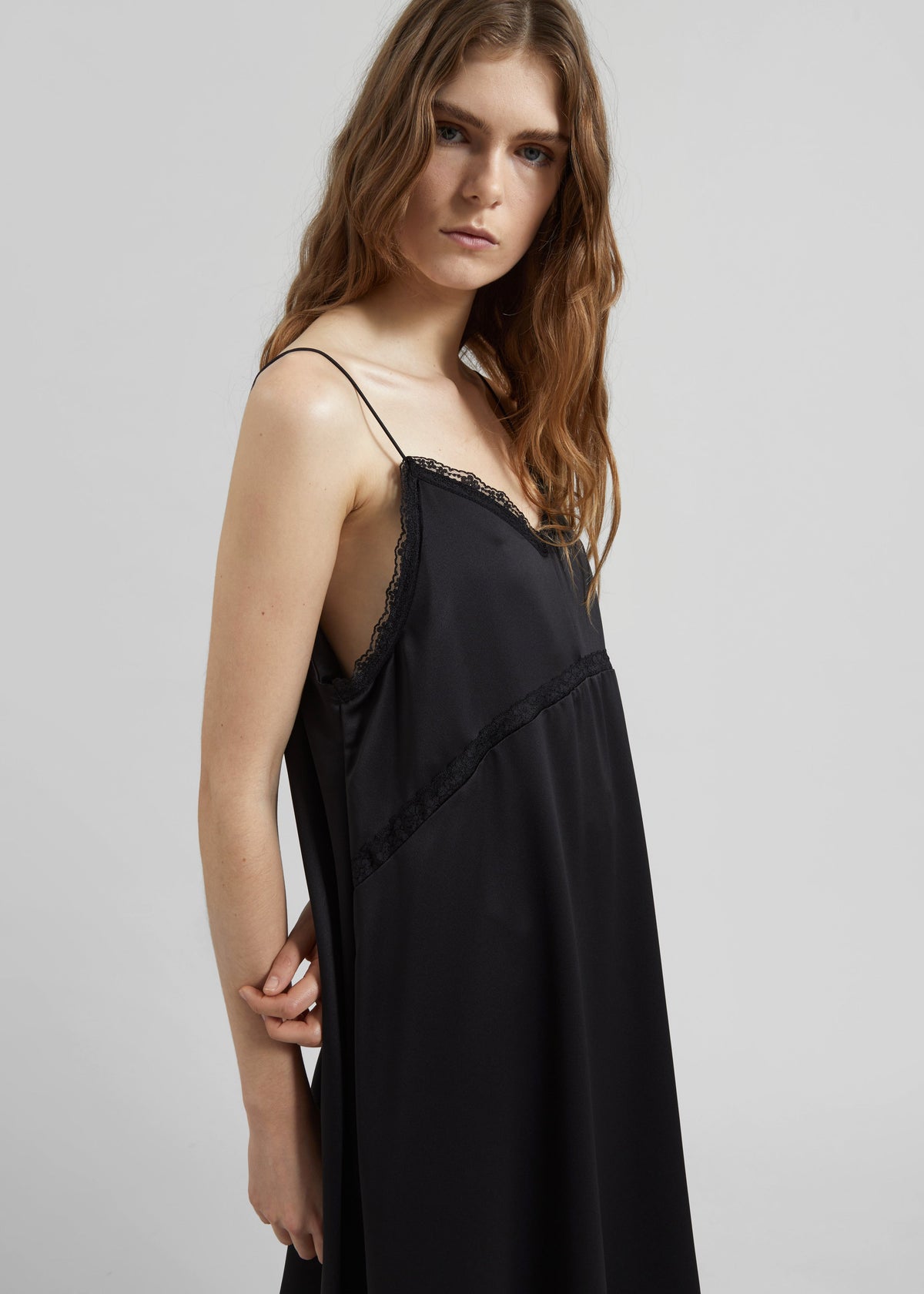 Velanne Satin Lace Trim Dress - Black – view 3 of 6