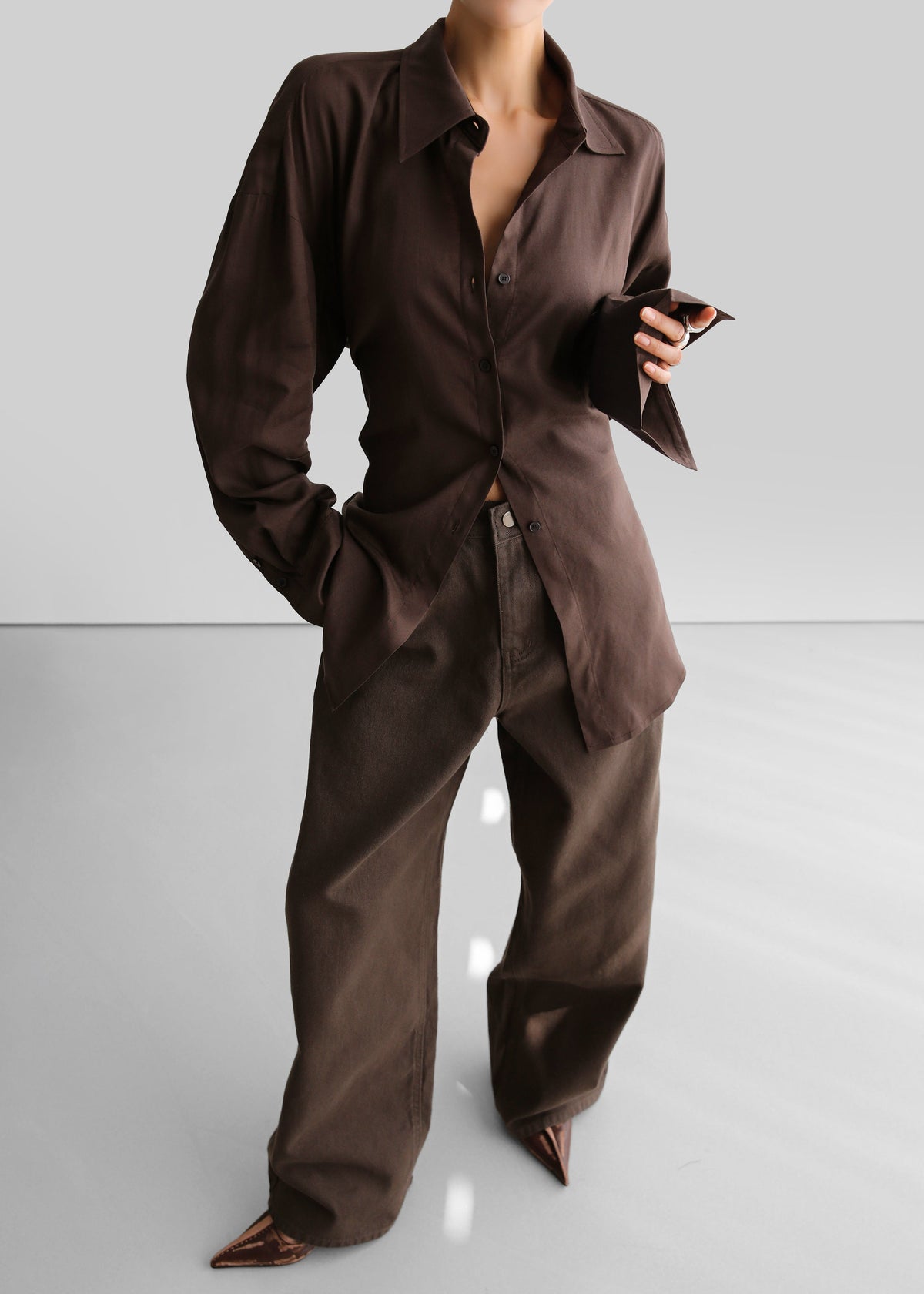 Velia Cut-Out Back Shirt - Brown – view 8 of 10