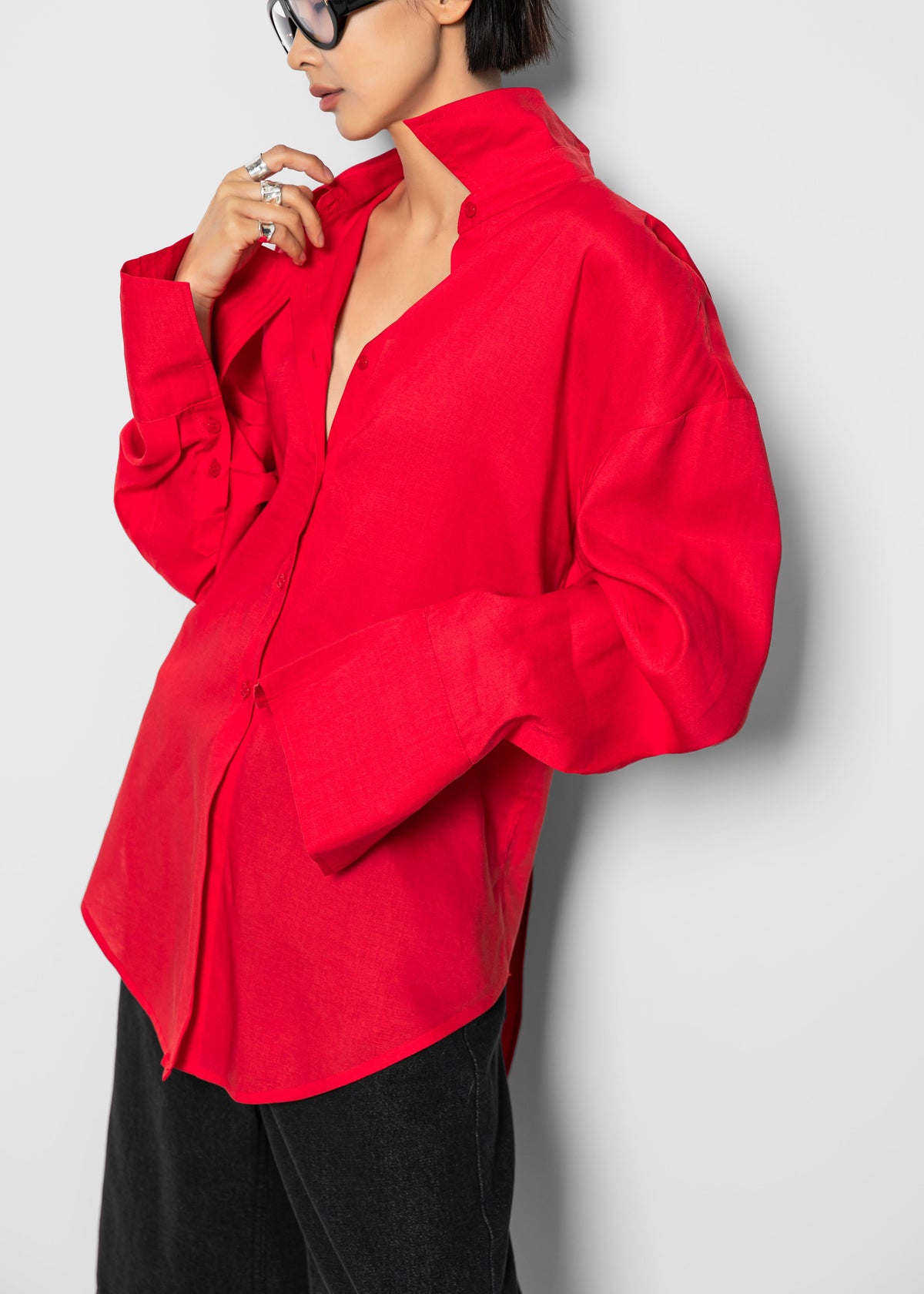 Velia Cut-Out Back Shirt - Red – view 2 of 11