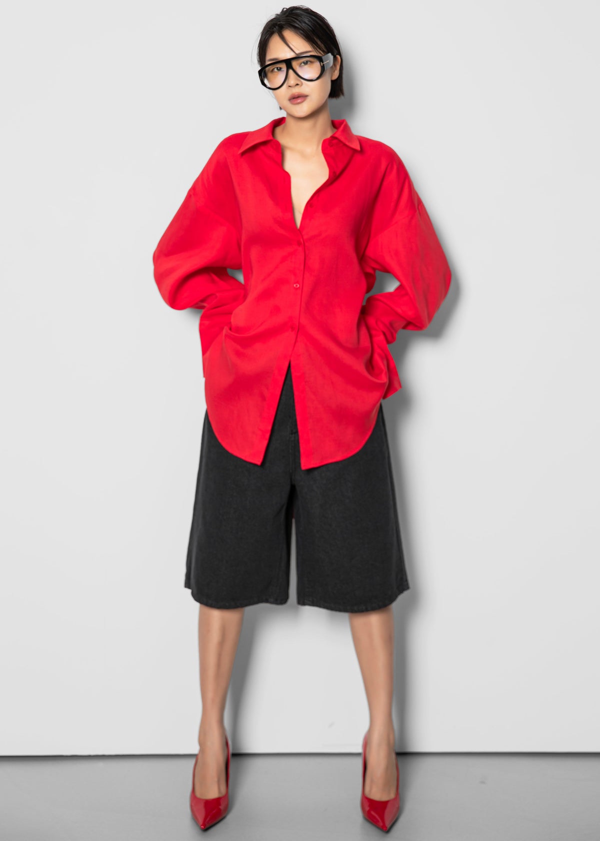 Velia Cut-Out Back Shirt - Red – view 7 of 11