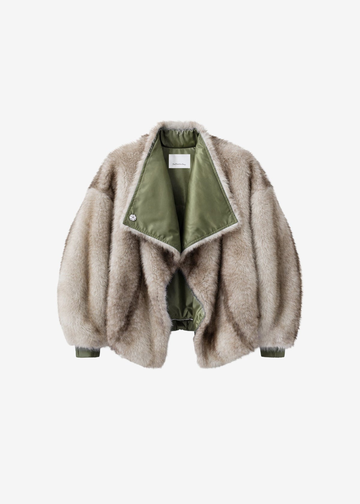 Vera Faux Fur Reversible Short Coat - Beige/Green – view 6 of 6