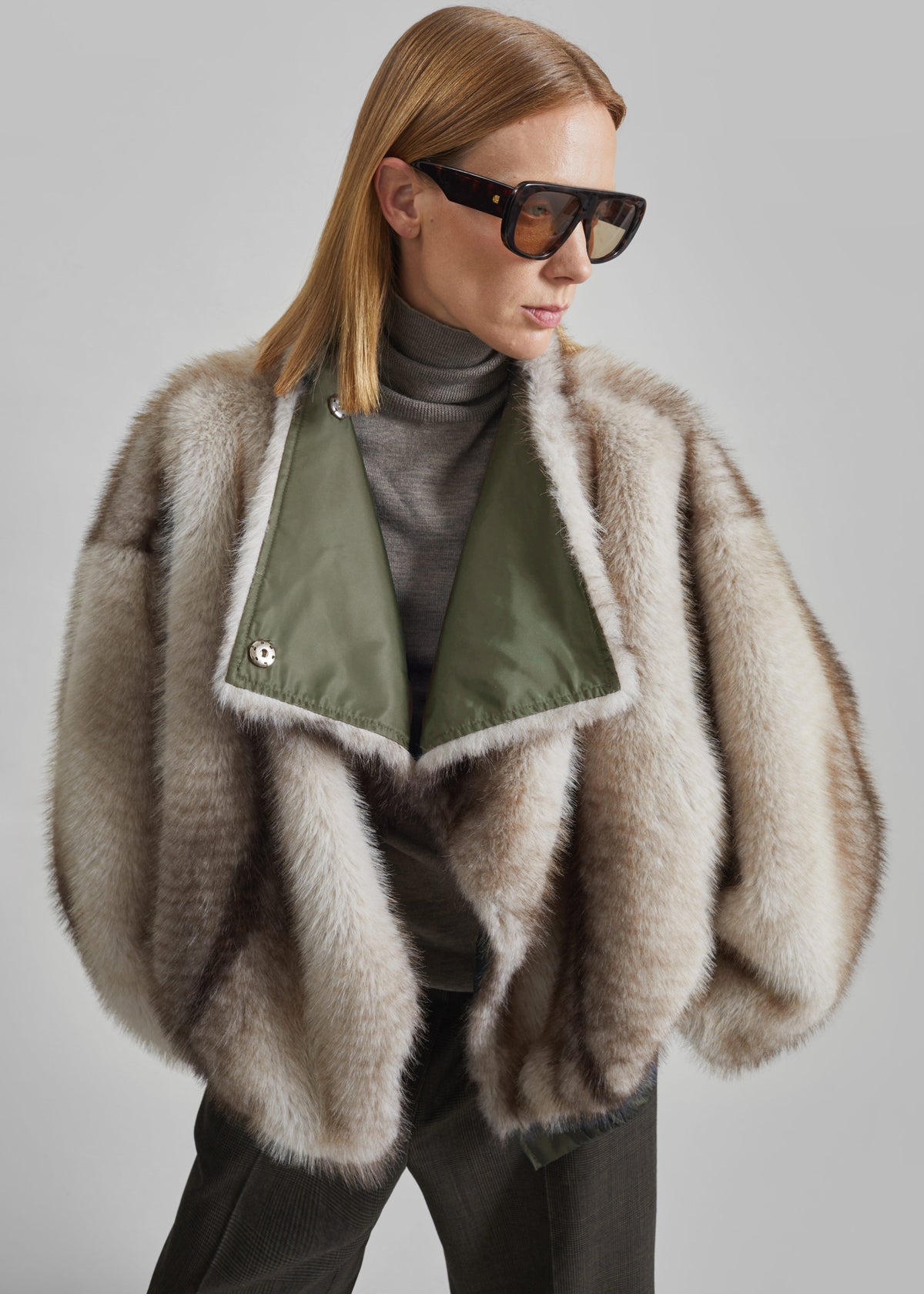 Vera Faux Fur Reversible Short Coat - Beige/Green – view 1 of 6