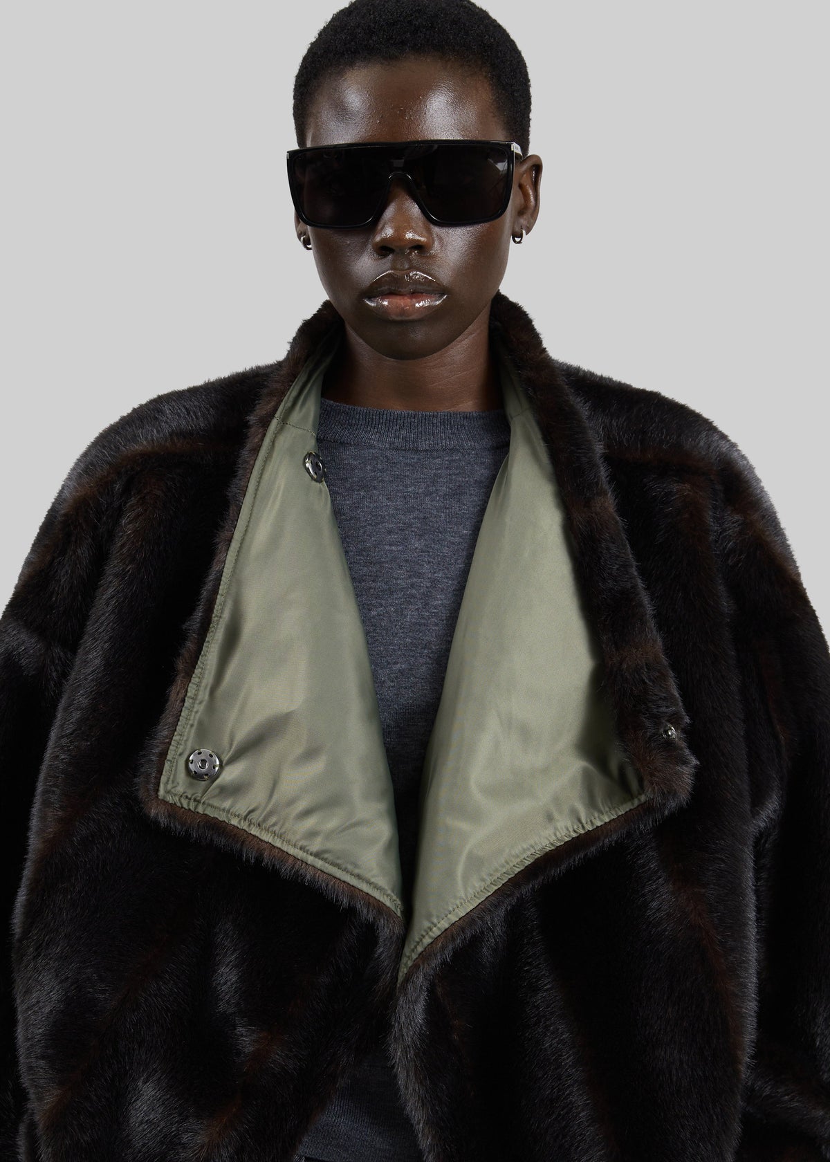 Vera Faux Fur Reversible Short Coat - Brown/Green – view 4 of 7