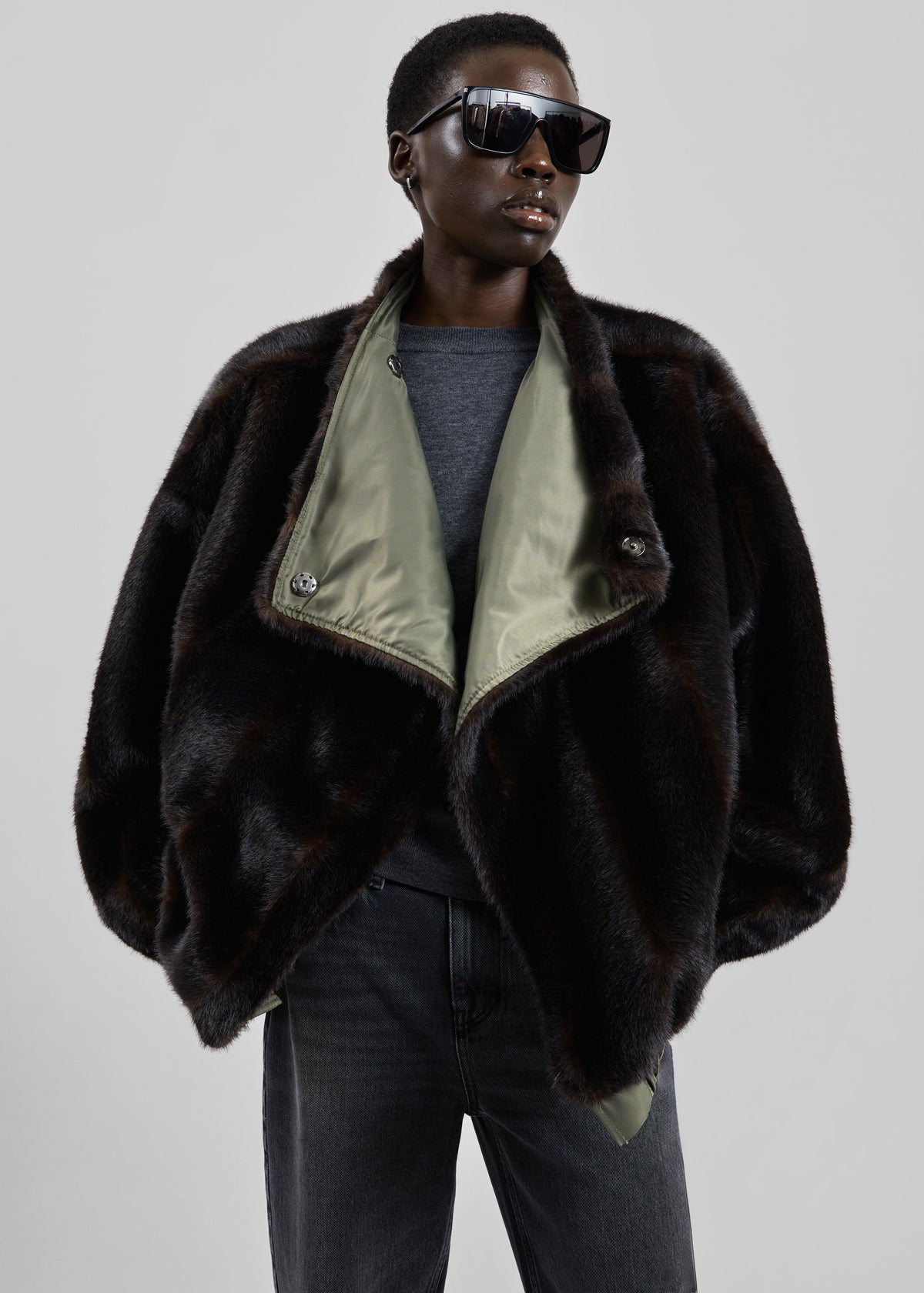 Vera Faux Fur Reversible Short Coat - Brown/Green – view 2 of 7
