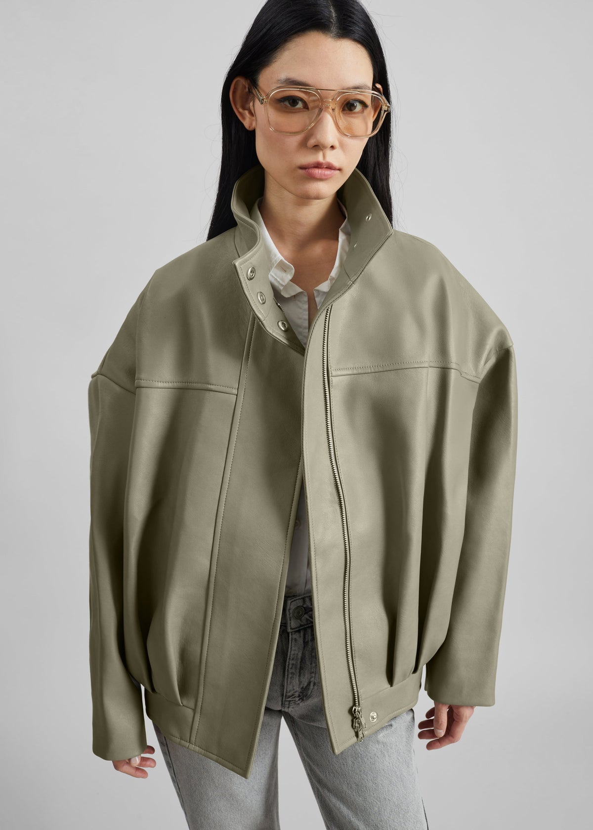 Veren Faux Leather Bomber Jacket - Sage – view 3 of 11
