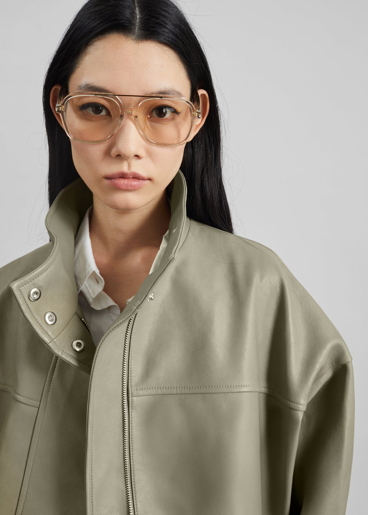 Veren Faux Leather Bomber Jacket - Sage – view 5 of 11