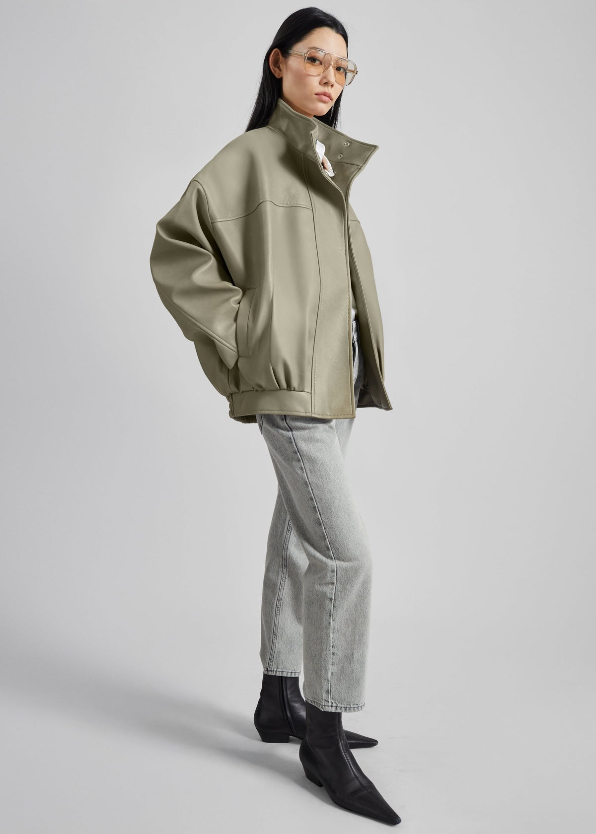 Veren Faux Leather Bomber Jacket - Sage – view 8 of 11