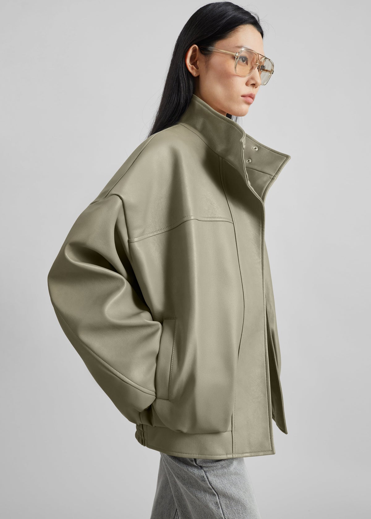 Veren Faux Leather Bomber Jacket - Sage – view 2 of 11