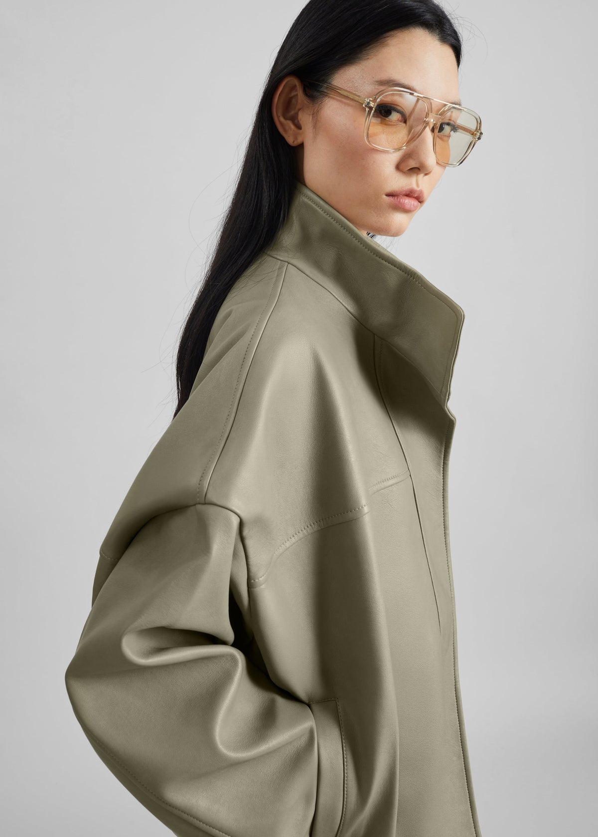Veren Faux Leather Bomber Jacket - Sage – view 9 of 11