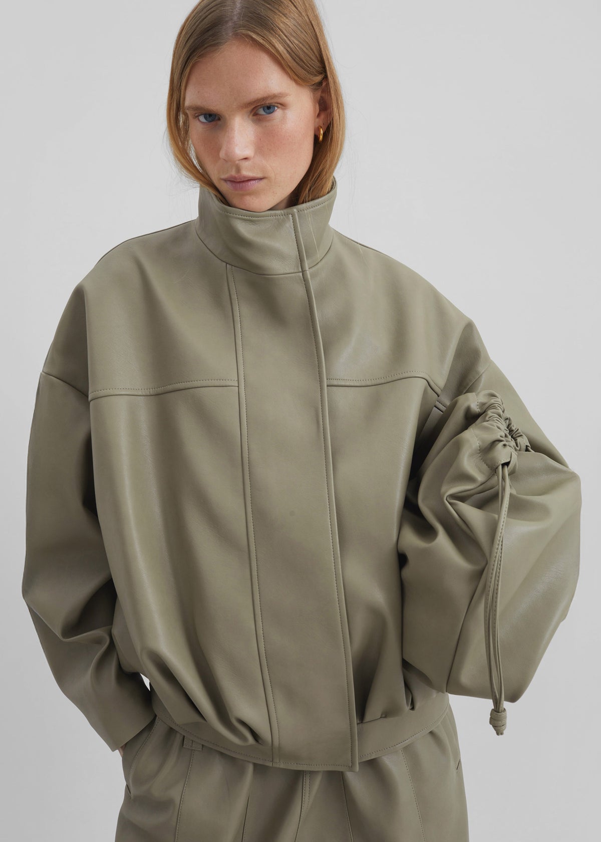 Veren Faux Leather Bomber Jacket - Sage – view 7 of 11