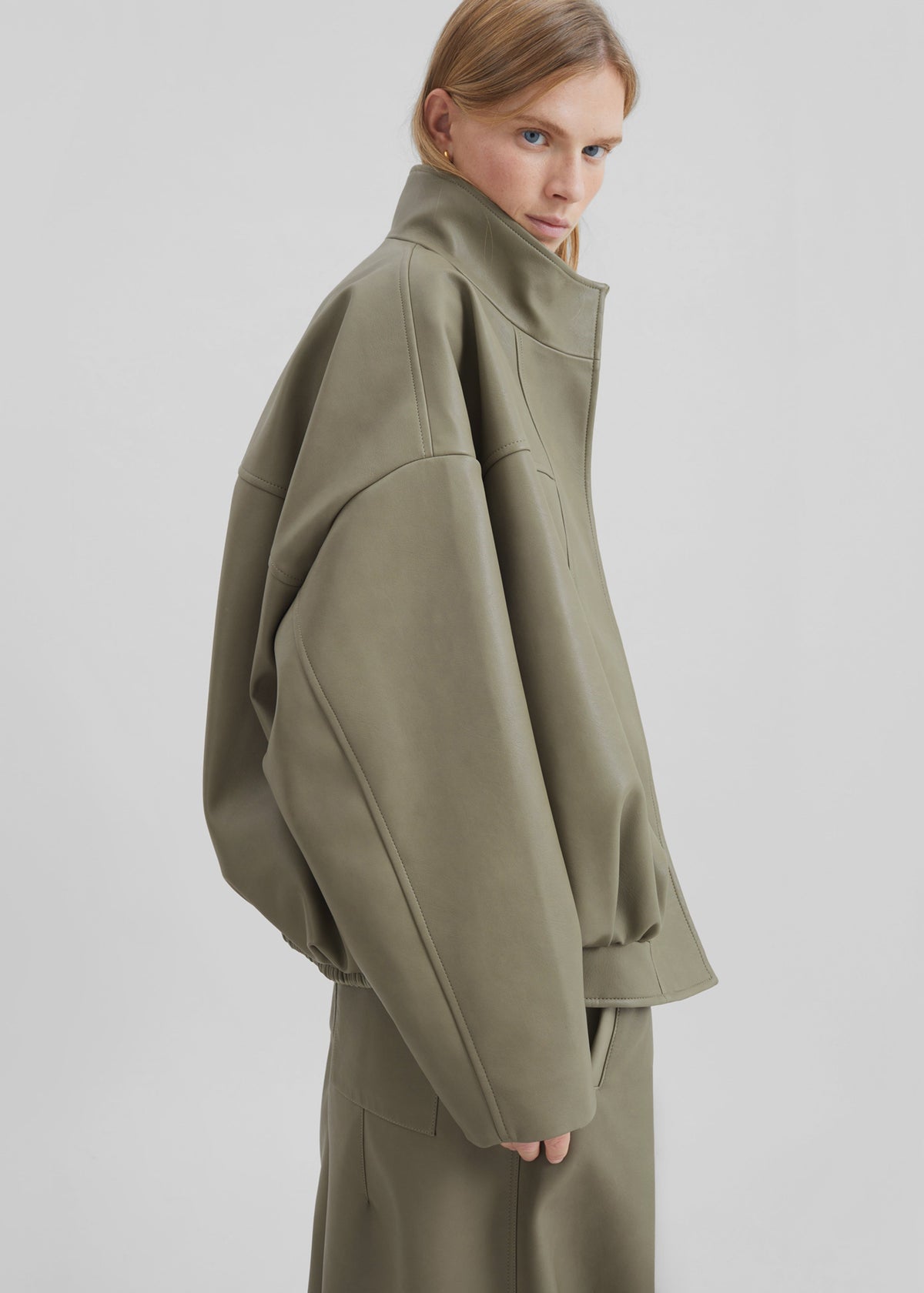 Veren Faux Leather Bomber Jacket - Sage – view 6 of 11