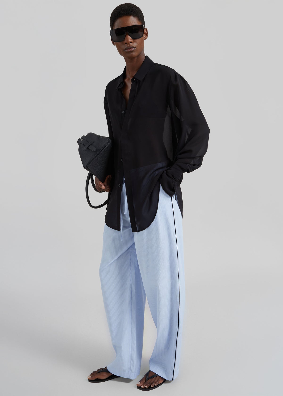 Verlin Sheer Chiffon Tie Cuff Shirt - Black – view 3 of 10