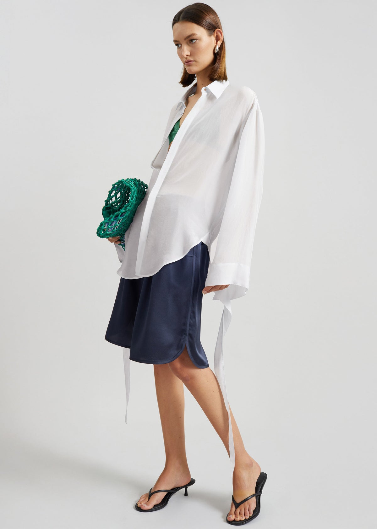 Verlin Sheer Chiffon Tie Cuff Shirt - White – view 2 of 8