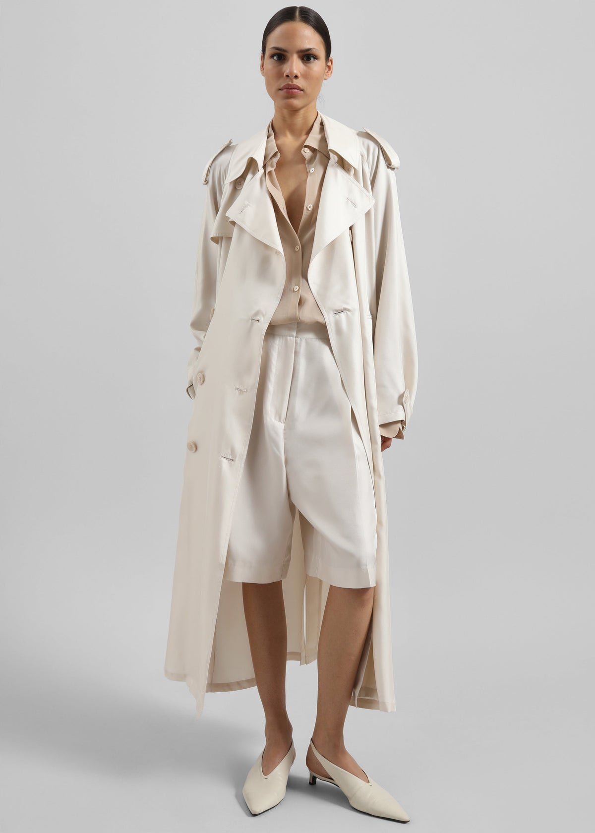 Veyron Silk Trench - Ivory – view 4 of 8