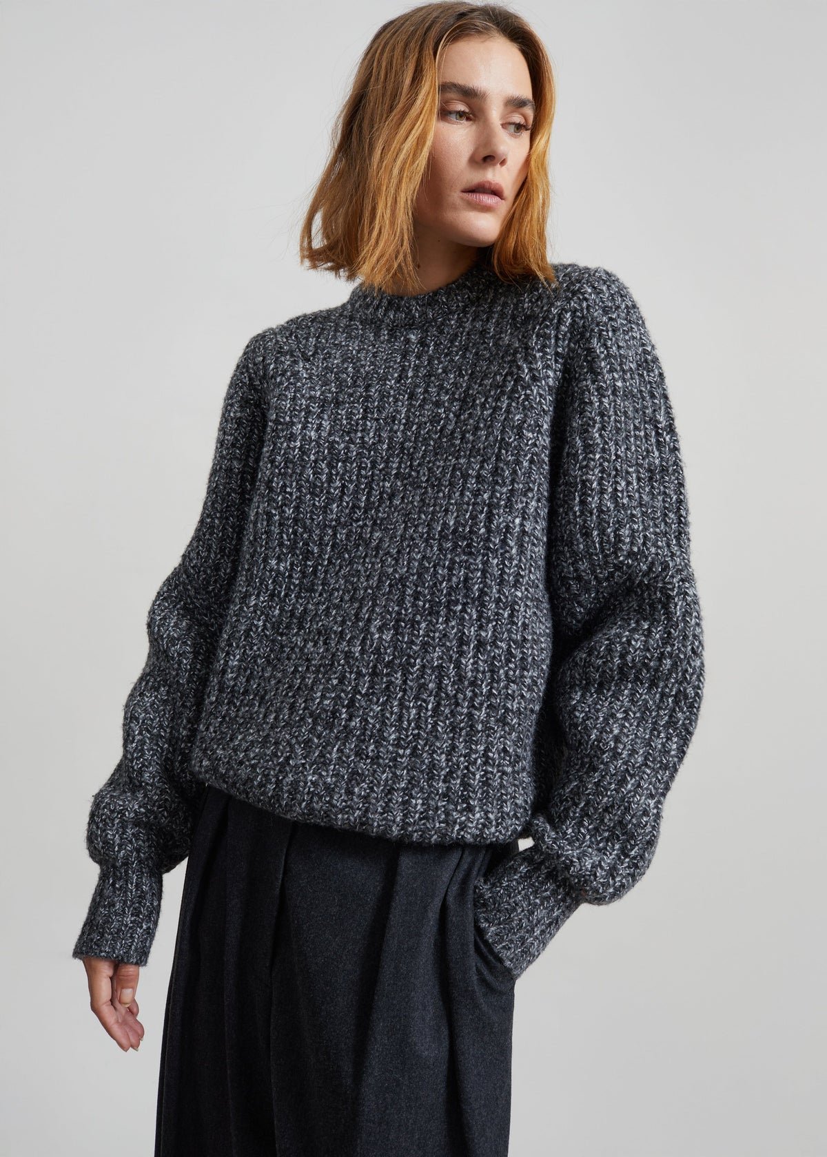 Vezia Chunky Knit Sweater - Dark Grey Melange – view 2 of 8