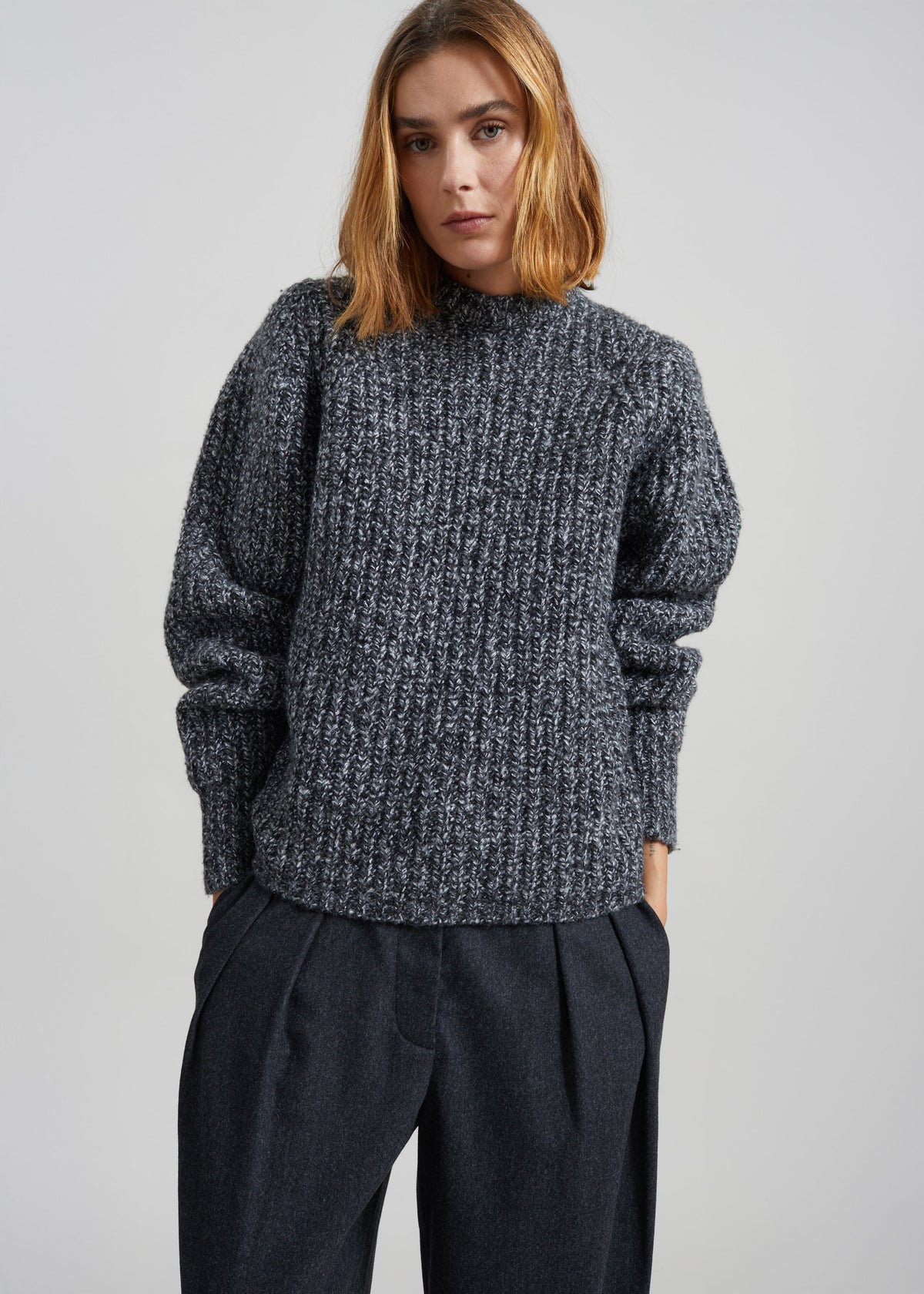Vezia Chunky Knit Sweater - Dark Grey Melange – view 3 of 8